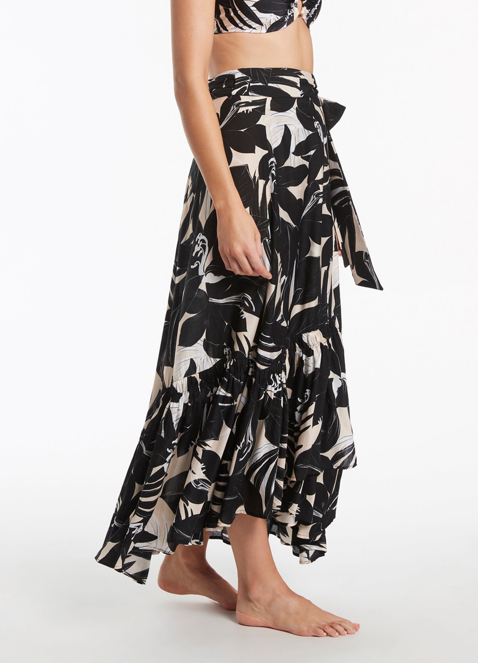 Floral Ruffle Wrap Skirt for Women - Elegant Black Summer Skirt with Side Tie | Perfect for Beach, Vacation, and Casual Outfits