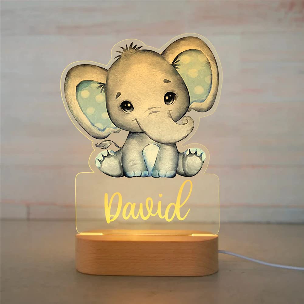 Personalized Name Baby Elephant LED Night Light - Cute Nursery Lamp for Girls, Kids Room Decor, Soft Glow Desk Light for Bedtime - Perfect for Bedrooms, Nurseries & Gift Giving