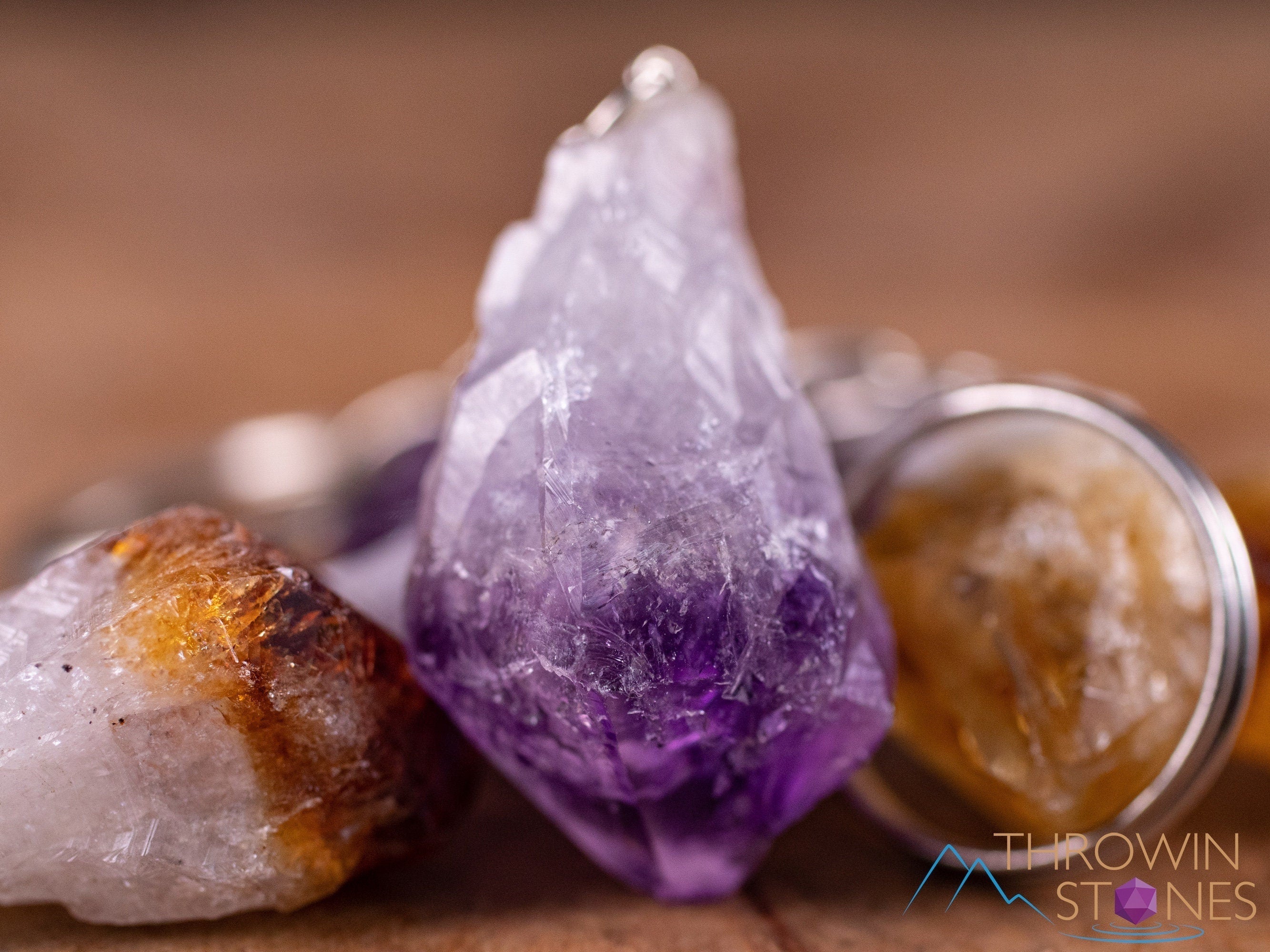 Natural Raw Amethyst Citrine Crystal Keychain - Healing Stones, Birthstone Jewelry, Metaphysical Gifts for Women & Men - Perfect for Home, Office & Travel Protection