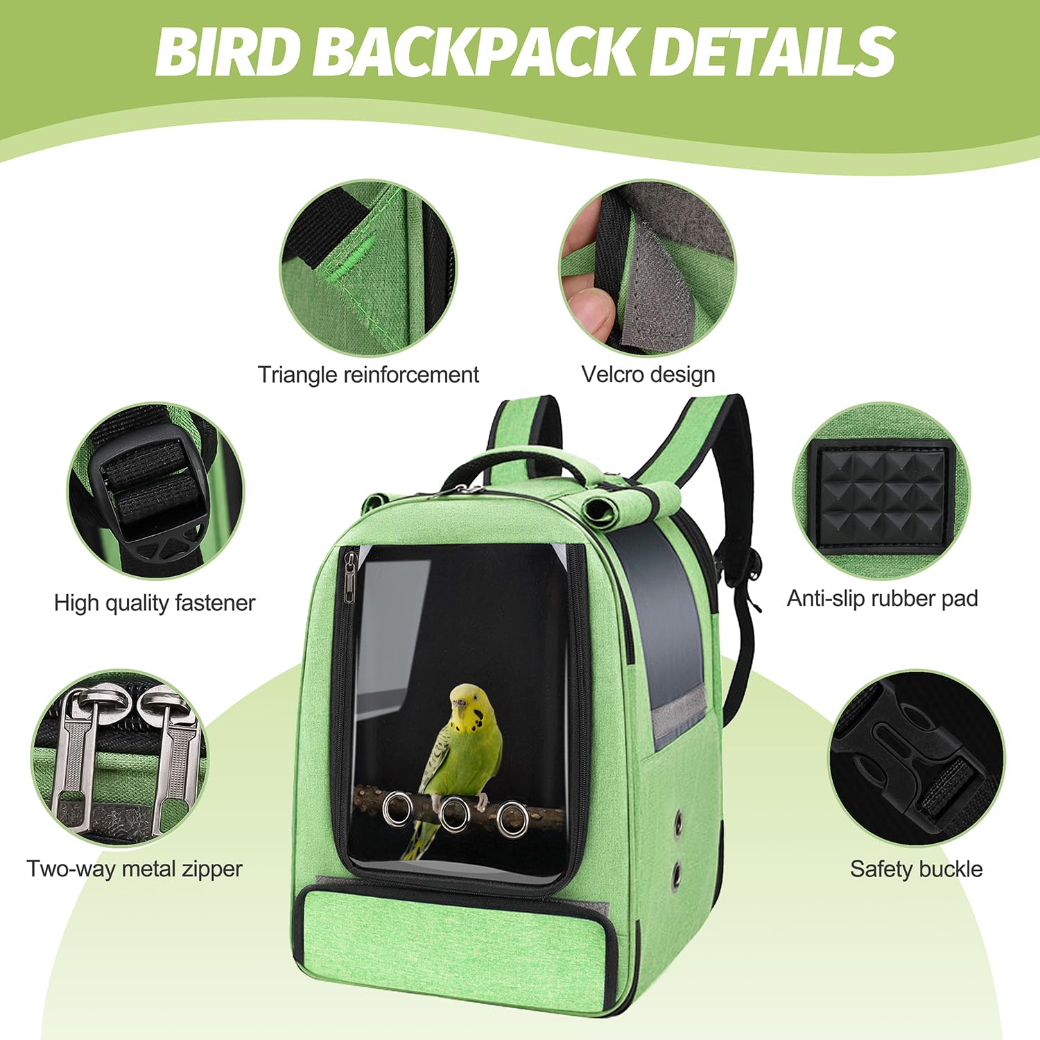 Bird Travel Backpack Carrier with Tray, Perch & Feeding Tank - Portable Cage for Parakeets, Lovebirds & Small Birds - Waterproof Pad Included - Perfect for Vet Visits, Outdoor Adventures & Daily Travel