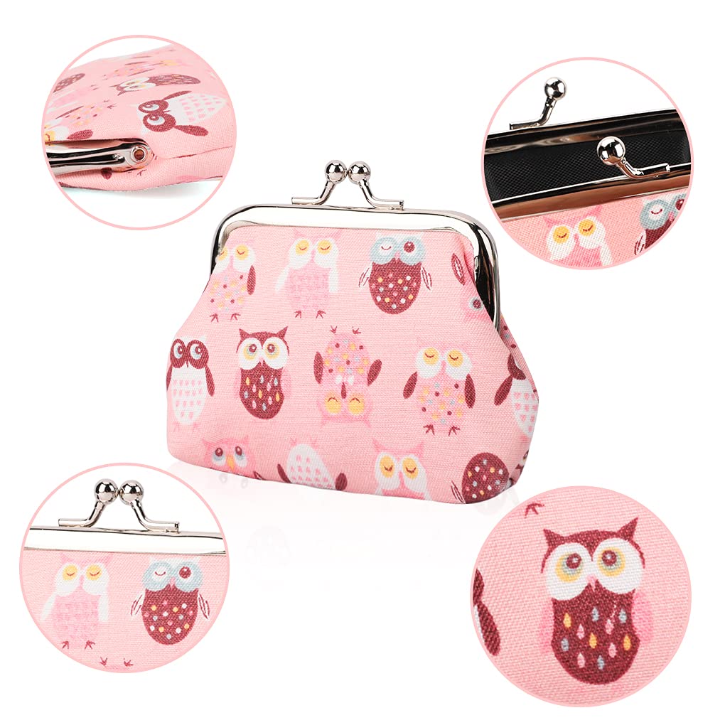 Oyachic 4Pcs Cute Owl Coin Purse Set - Small Leather Change Wallet with Clasp for Women & Girls - Perfect for Loose Change, Gift Giving & Everyday Use