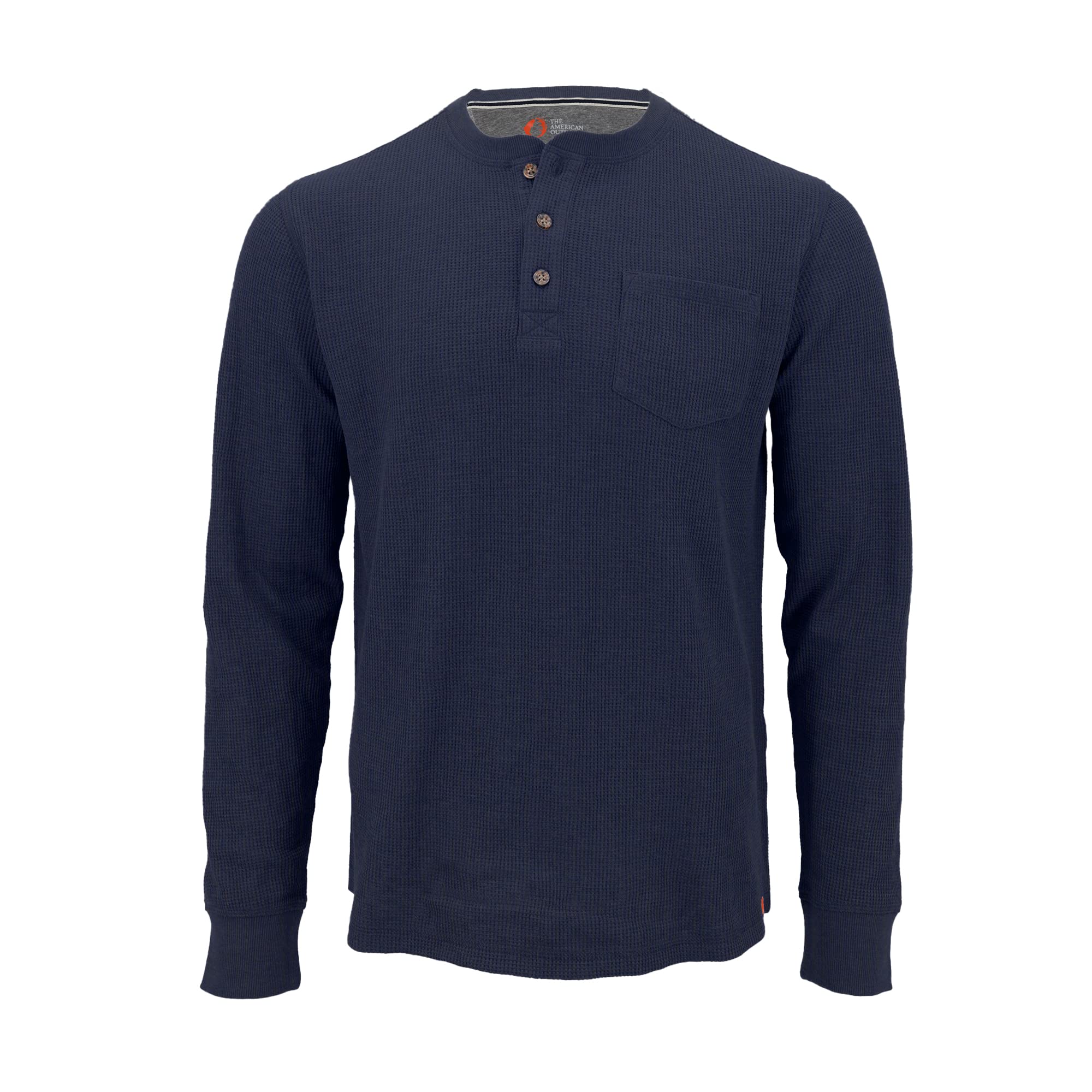 Men's Long-Sleeve Waffle Knit Thermal Henley Shirt with Pocket - American Outdoorsman Style for Hiking, Camping & Winter Layering