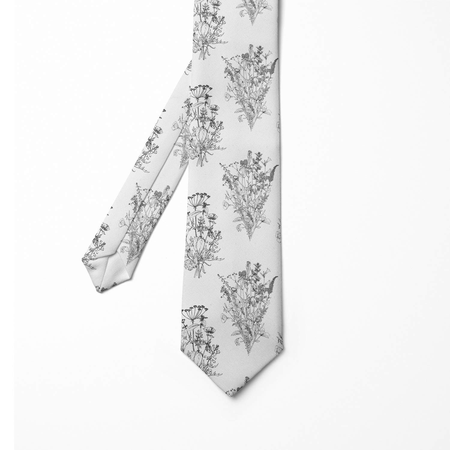 Ambesonne Men's Necktie - Elegant Outline Wild Flowers & Plants Design, 3.7