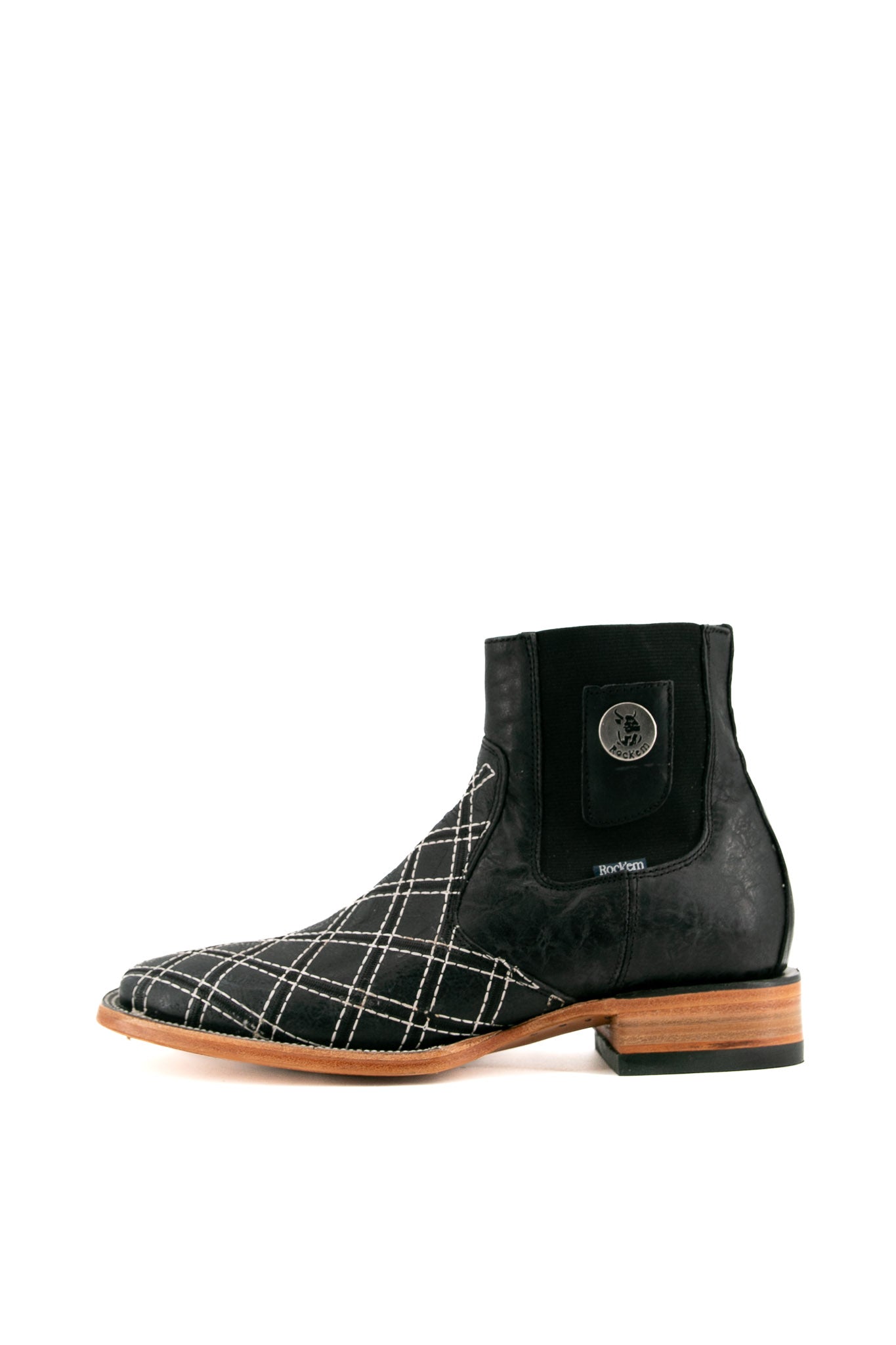 Men's Patchwork Square Toe Ankle Boots - Fashionable Cowboy Western Boots for Men - Perfect for Casual Wear, Country Music Festivals & Outdoor Adventures