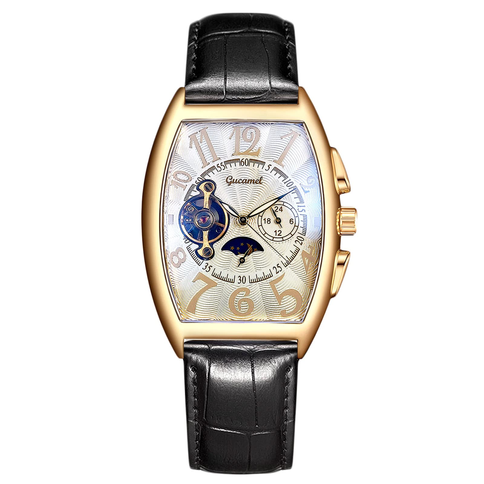 Premium RORIOS Men's Automatic Mechanical Watch with Genuine Leather Strap - Skeleton Dial Tourbillon Watch for Business & Formal Occasions - Luxury Dress Wristwatch for Men