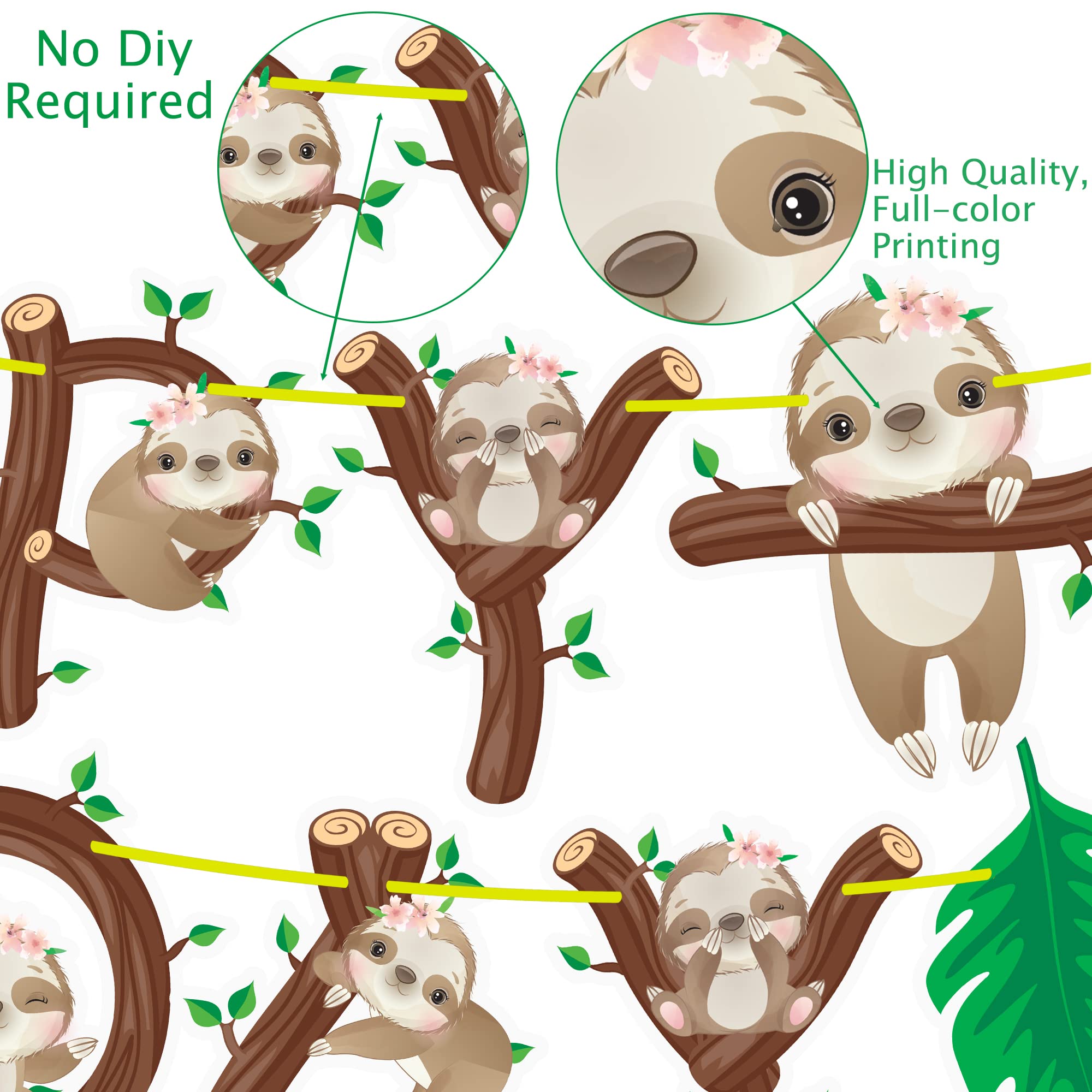 Cute Sloth Birthday Party Decorations - Happy Birthday Banner & Garland for Sloth Theme Parties, Baby Showers - Perfect for Jungle Themed Celebrations and Kids Room Decor