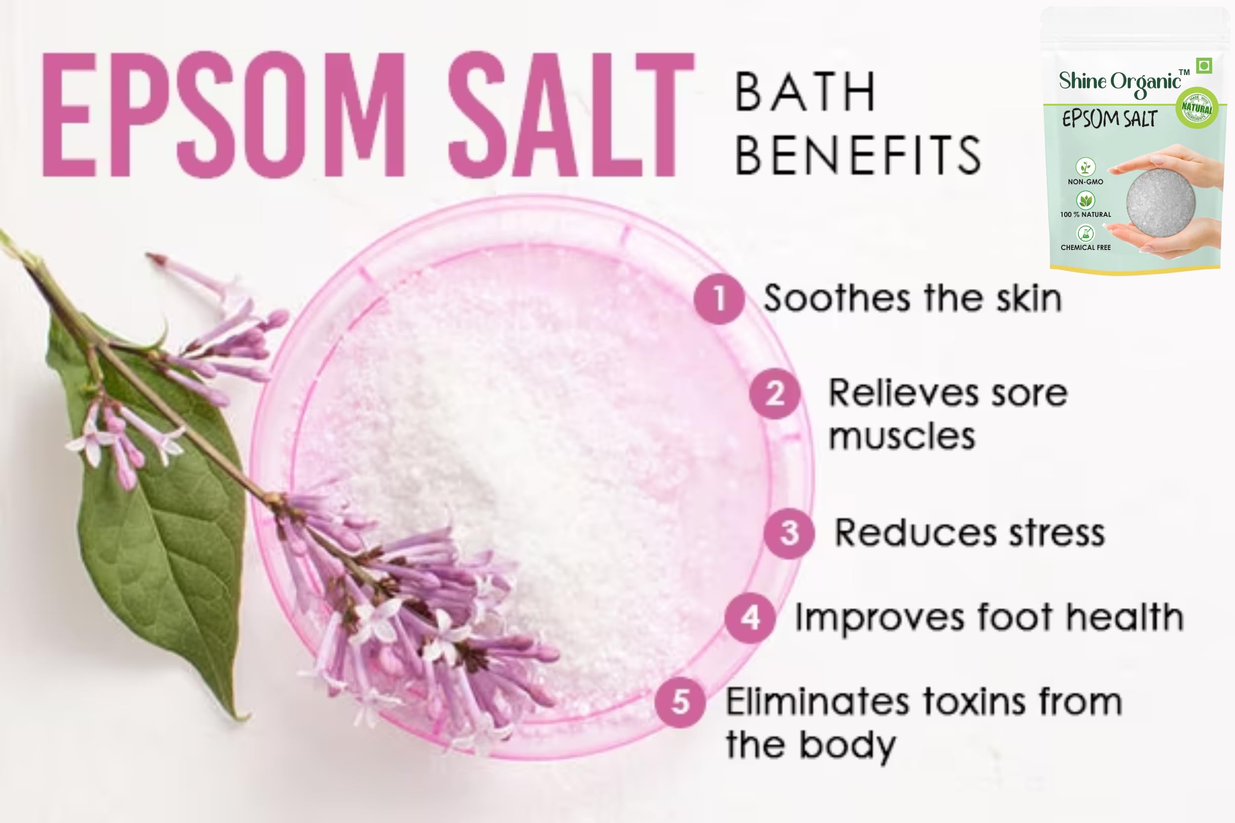 Organic Epsom Salt for Bath - 800g Therapeutic Spa Grade Magnesium Sulfate for Muscle Relief, Pain & Stress Relief | Relaxing Bath Soak for Athletes, Post-Workout Recovery & Stress Relief