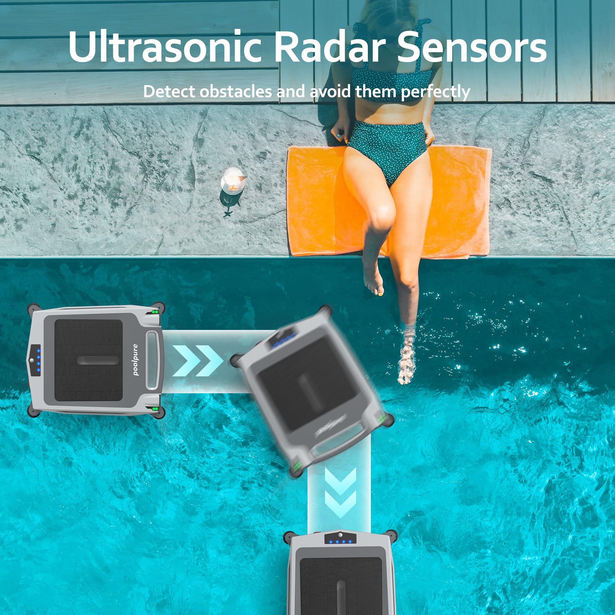 POOLPURE Solar Powered Automatic Pool Skimmer Robot - Twin Motor Surface Cleaner for Inground & Above Ground Pools | Efficient Debris Removal for Leaves, Bugs & Pollen | Ideal for Backyard, Vacation Homes & Commercial Pools