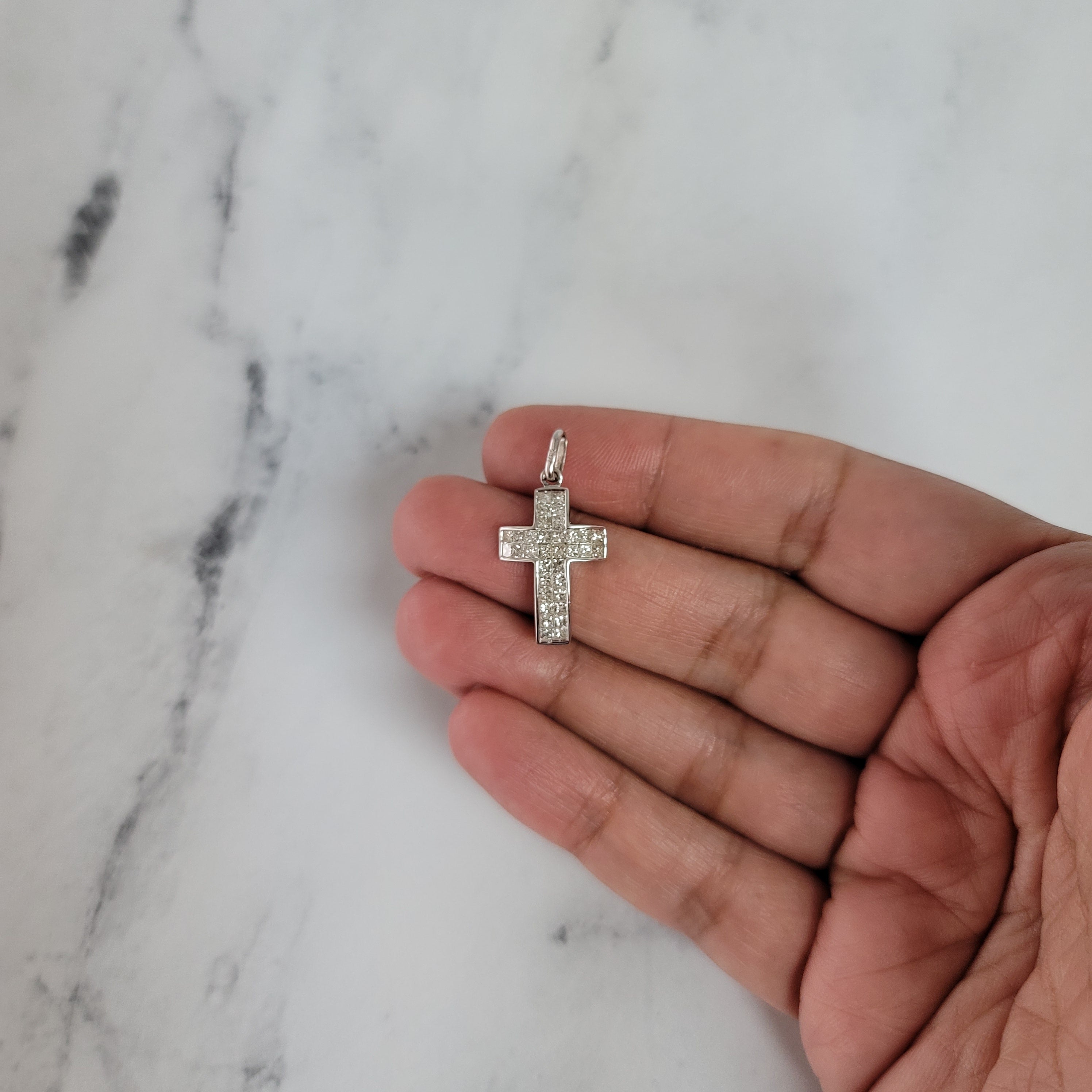 1.07cttw Princess Cut Diamond Cross Pendant in 14k White Gold - Elegant Jewelry Gift for Women, Perfect for Weddings, Anniversaries & Special Occasions