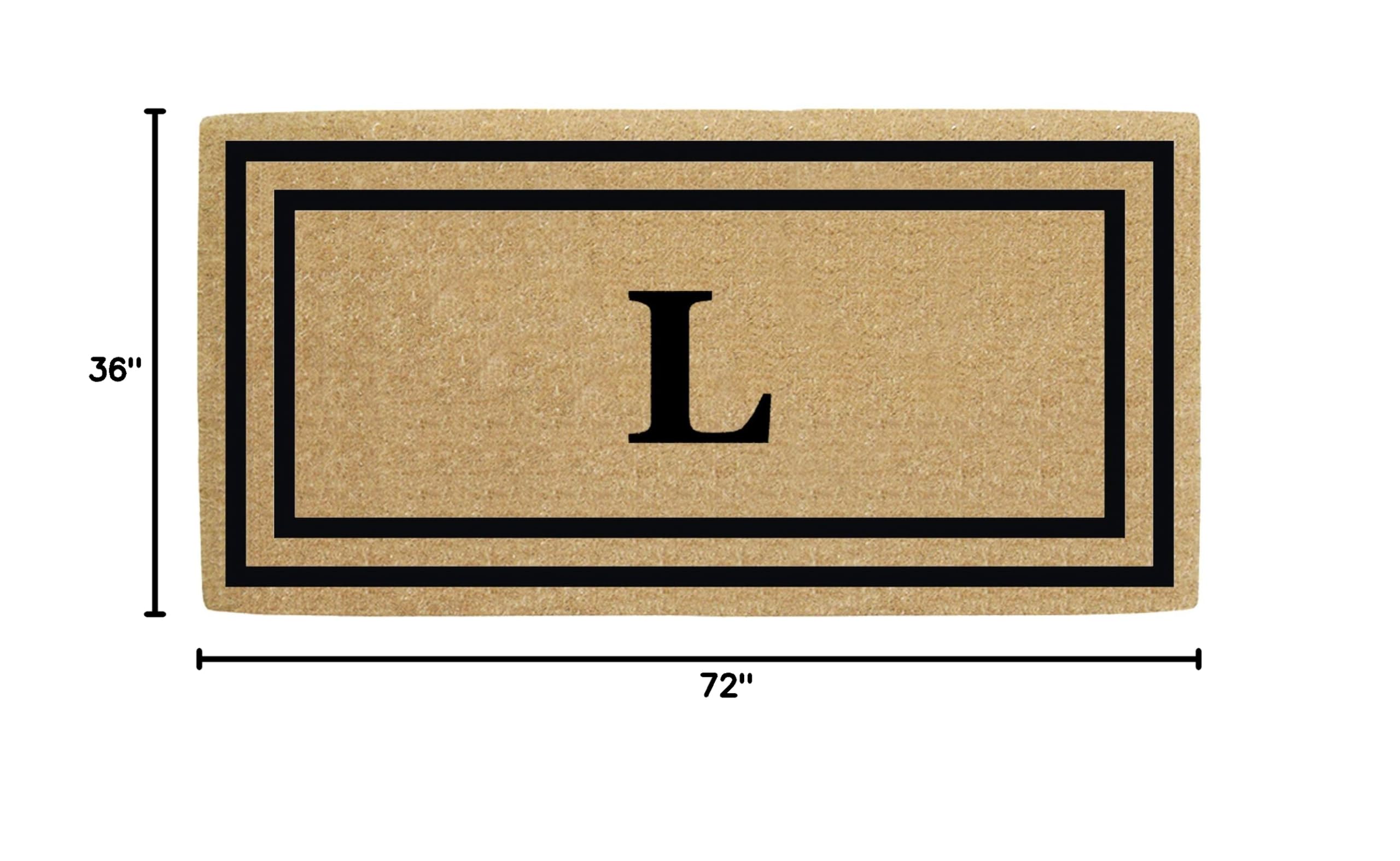 Premium Heavy Duty Coir Door Mat - Personalized Monogram L, Thin Double Picture Frame Design, Natural Coconut Fiber Welcome Mat for Home & Office - Durable Handcrafted Outdoor Rug, Eco-Friendly, 36