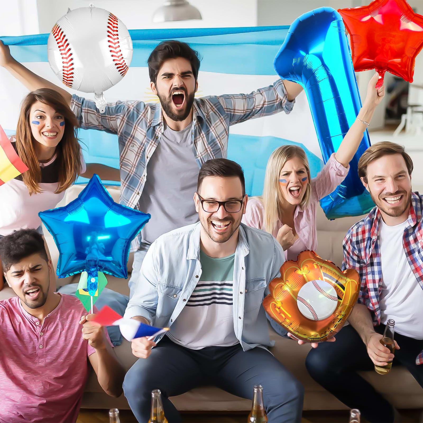 1st Birthday Baseball Balloons - Red, White & Blue Star Balloons for Baseball Party Decorations | Number 1 Baseball Balloon for Rookie of The Year Boys | Perfect for Baseball-Themed Birthday Parties, Baby Showers & Sports Celebrations