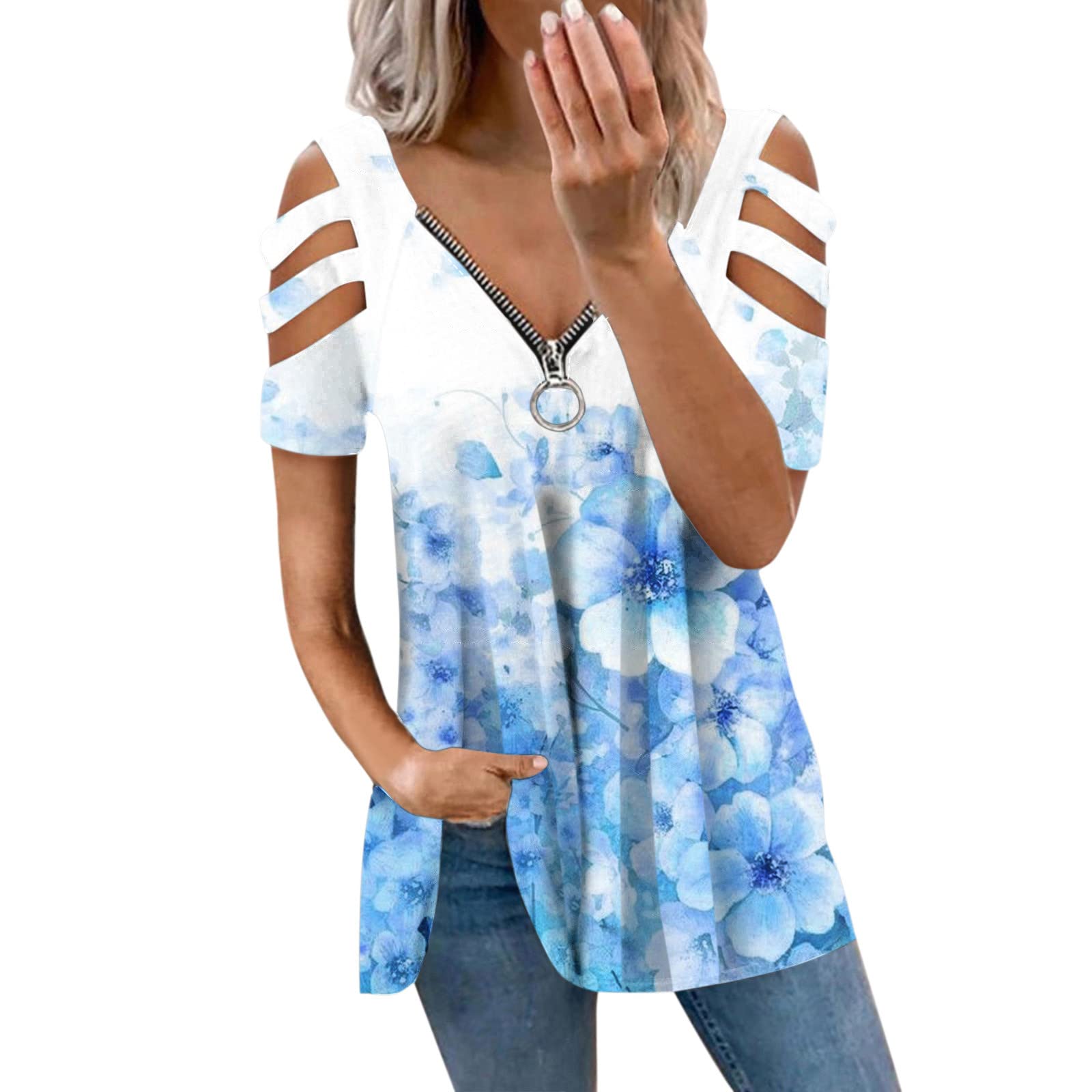 Women's Stitching V-Neck Short Sleeve Tops - Casual Loose Fit Workout Tees for Gym & Everyday Wear | Breathable Comfort Shirts for Women
