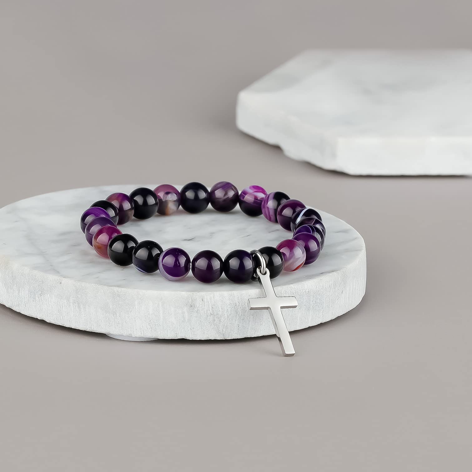 Healing Amethyst Prayer Bracelet for Women - Anti Anxiety Crystal Bead Bracelet, Get Well Soon Gift for Surgery Recovery, Stress Relief & Positive Energy - Perfect for Meditation, Yoga & Daily Wear