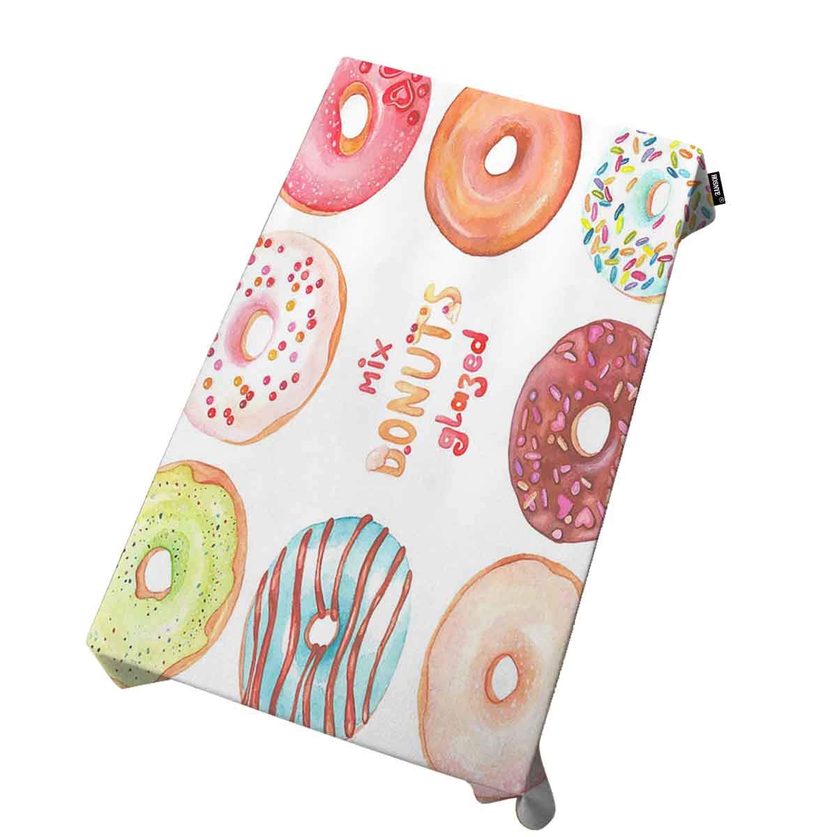 Premium Glazed Donut Print Tablecloth - Watercolor Candy & Chocolate Design for Birthday, Wedding, Holiday Parties - 52x70 Inch Rectangle Fabric Table Cover for Kitchen, Dining & Event Decor