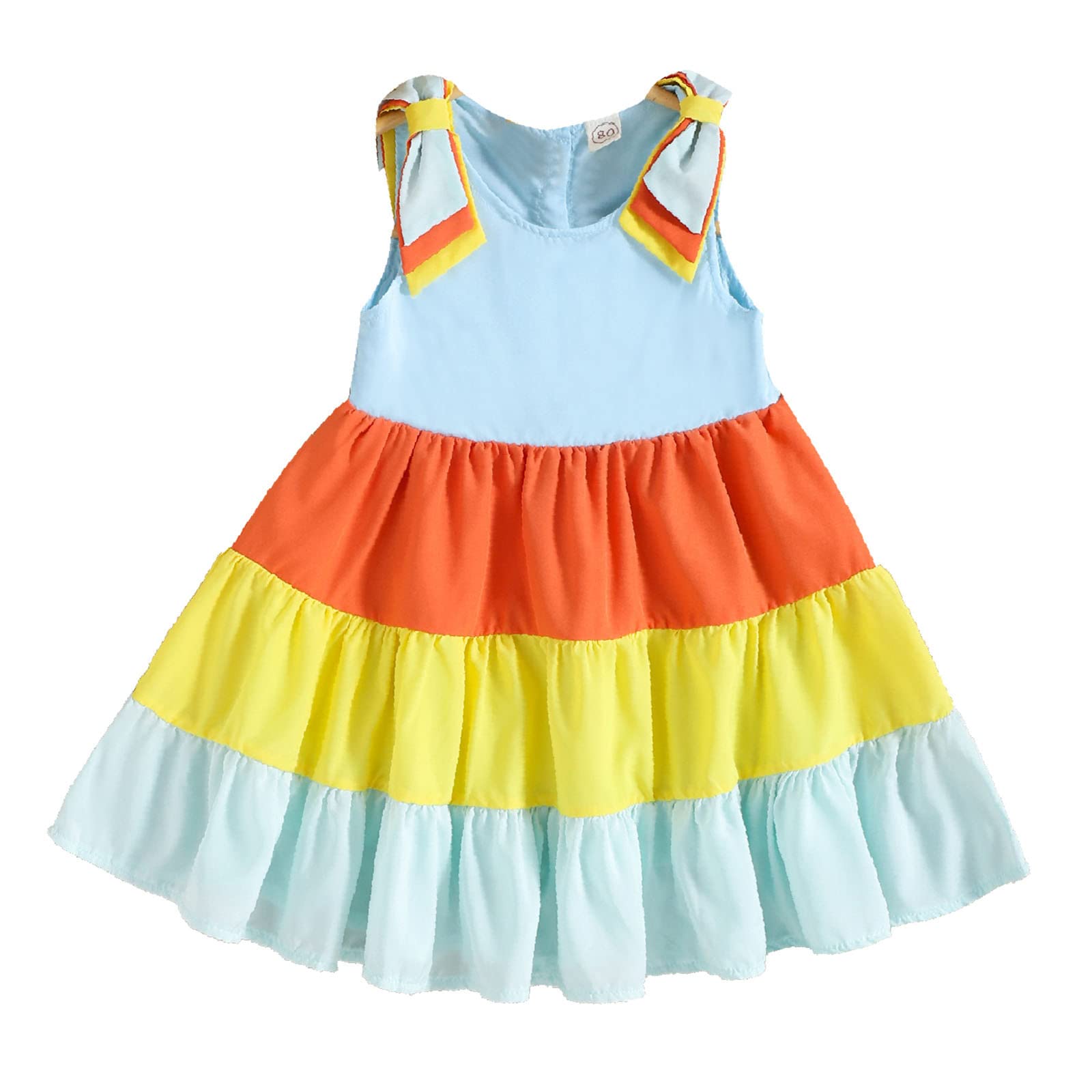 2T Toddler Girls Sleeveless Summer Dresses with Pockets - Colorful Rainbow Patchwork Princess Dress for Beach, Playdate & Special Occasions