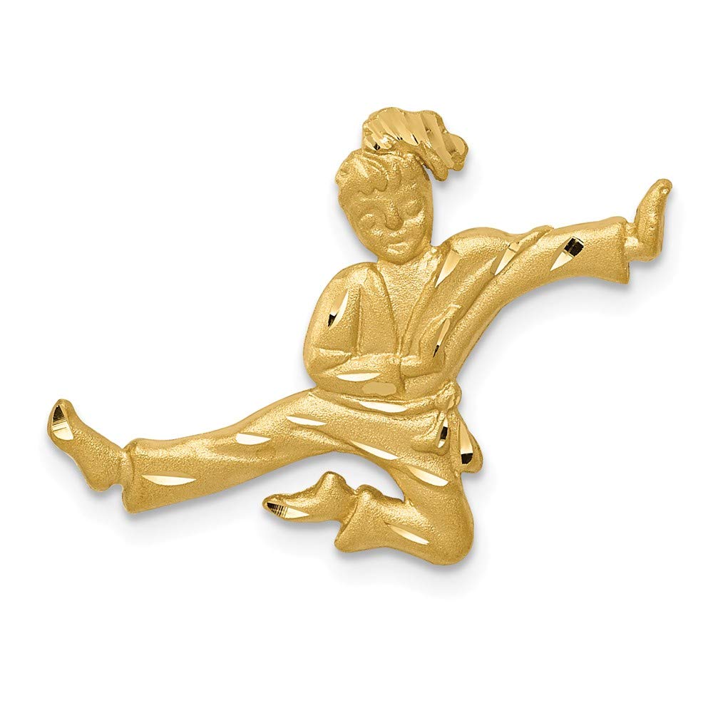 14K Yellow Gold Solid Satin Diamond-Cut Open-Back Karate Charm for Women | Jewelry Gift for Martial Arts Enthusiasts | Perfect for Bracelets, Necklaces & Special Occasions