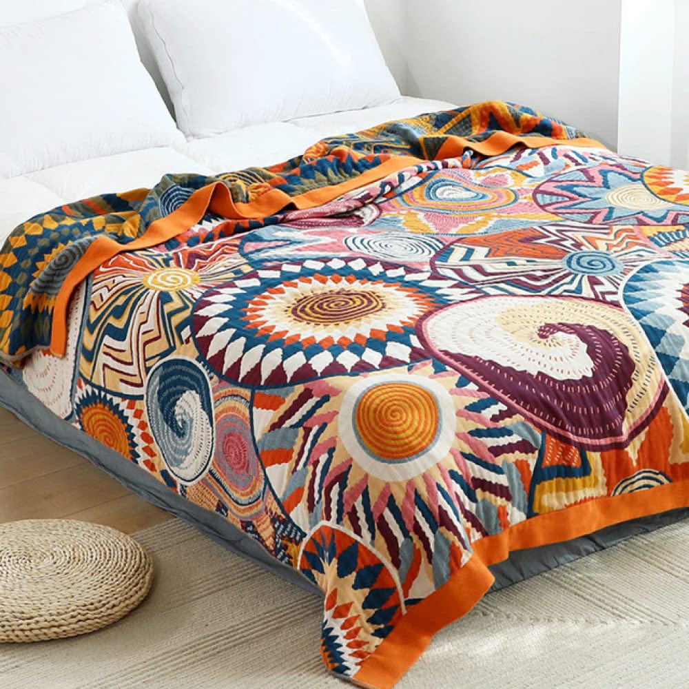 Nordic Cotton Gauze Throw Blanket - Soft Boho Ethnic Bedspread for Sofa, Bed, or Air Conditioning Use - 200x230cm - Perfect for Summer, Leisure, and Home Decor