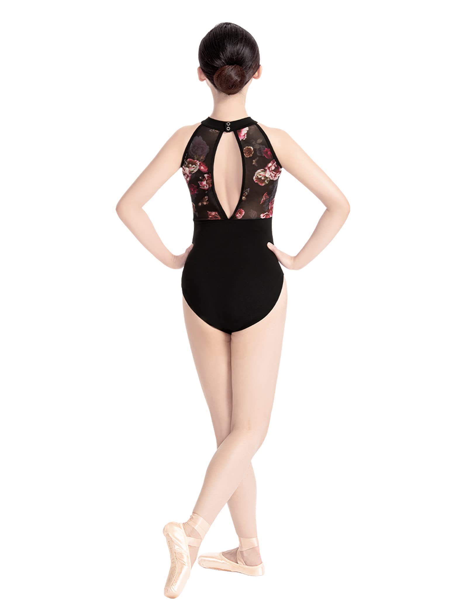 Daydance Black Floral Print Open Back Leotard for Women - Ballet & Dance Wear - Perfect for Ballet Class, Performances, and Dance Practice