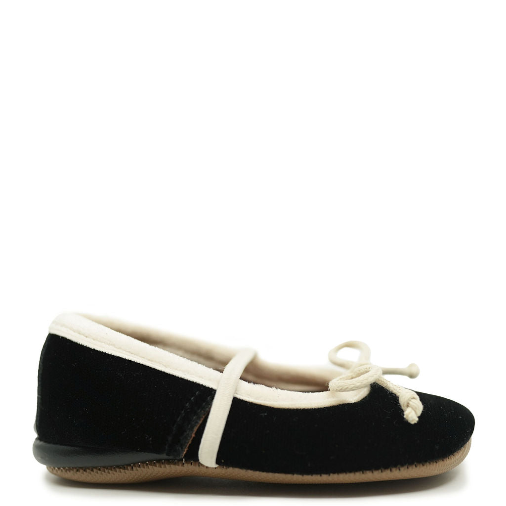 Pepe Black & Cream Velvet Bow Baby Slip-On Shoes for Newborns - Soft First Walking Shoes for Infants, Perfect for Special Occasions & Photo Shoots