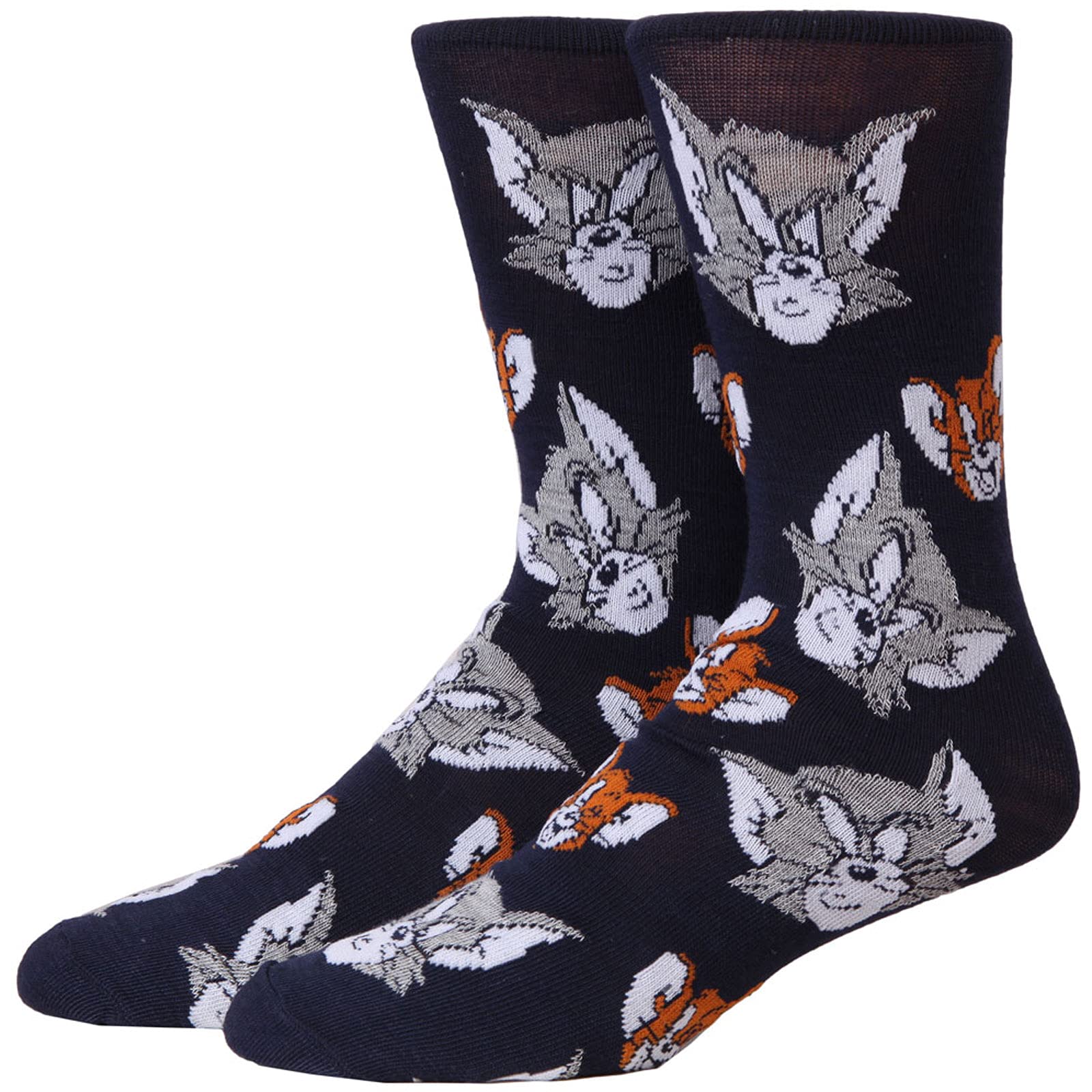 Tom and Jerry Cartoon Face Adult Crew Socks - Funny Hypnotic Design Navy Blue Novelty Socks for Men & Women (Fits Shoe Size 6-12) - Perfect for Cosplay, Gifts, and Casual Wear