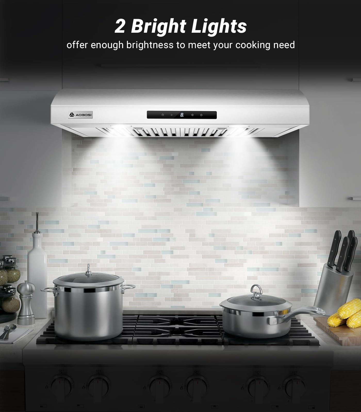 AAOBOSI 30 Inch Under Cabinet Range Hood with Wi-Fi - 3 Ventilation Modes, App & Touch Control, Ultra Quiet Operation, 3-Speed Exhaust Fan, LED Lights & Baffle Filters - Perfect for Modern Kitchens & Open-Concept Homes