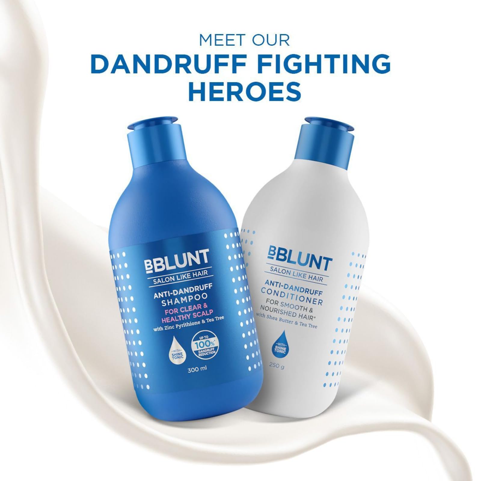 Bblunt Anti-Dandruff Shampoo with Zinc Pyrithione & Tea Tree Oil - 100% Dandruff Control, Oil & Itch Relief for All Hair Types - Men & Women (300ml) - Perfect for Daily Scalp Care & Flake-Free Hair