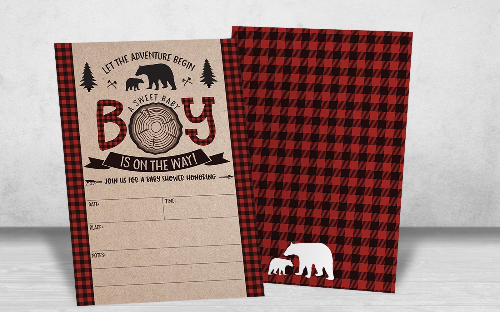 Lumberjack Baby Shower Invitations for Boys - Woodland Theme Mama Bear Baby Shower Invites with 20 Fill-in Cards & Envelopes - Perfect for Rustic Nursery, Gender Reveal Parties and Outdoor Themed Celebrations