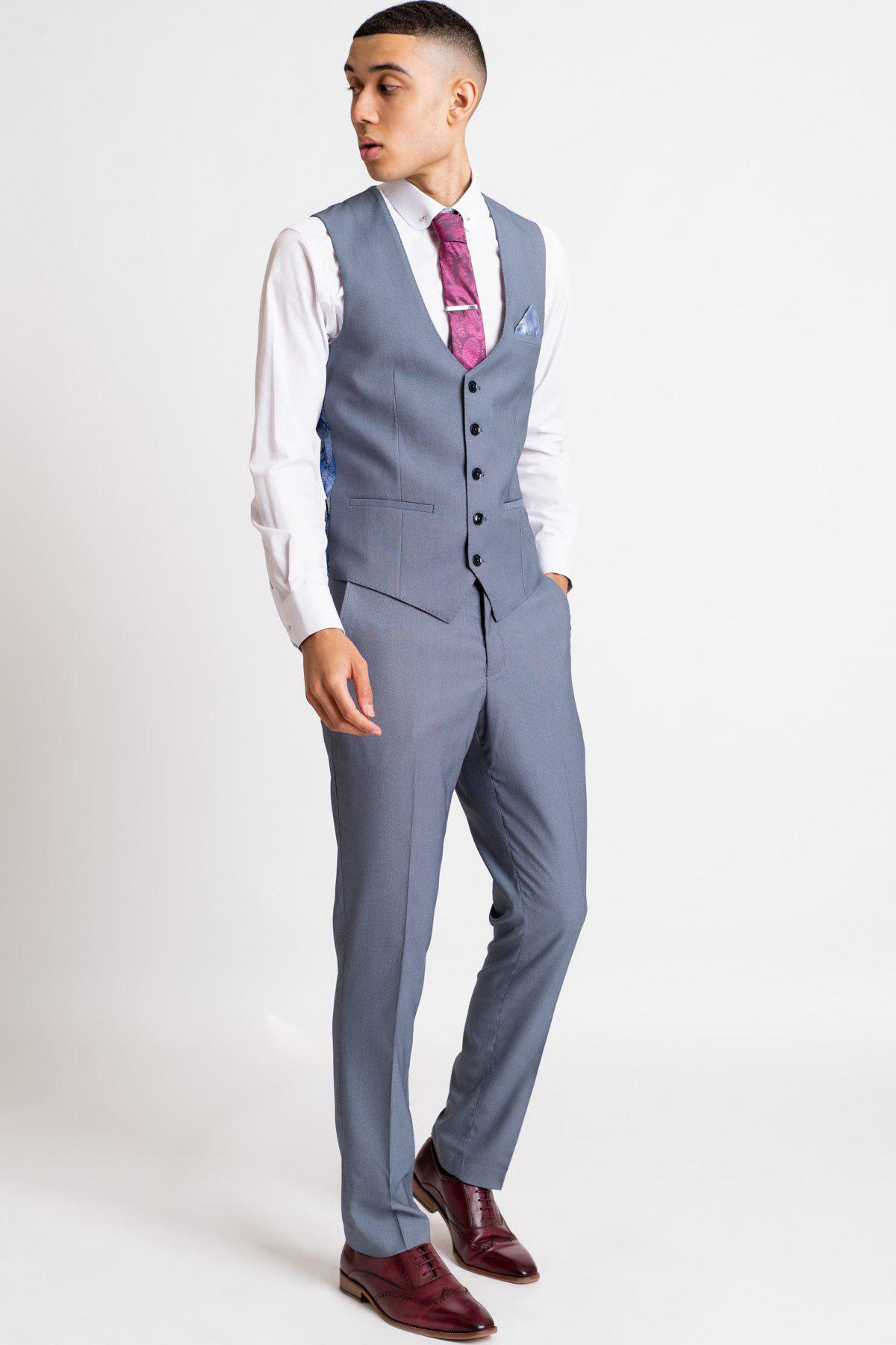 DANNY Blue Grey Tailored Trousers for Men - Slim Fit Dress Pants for Office, Business & Formal Occasions