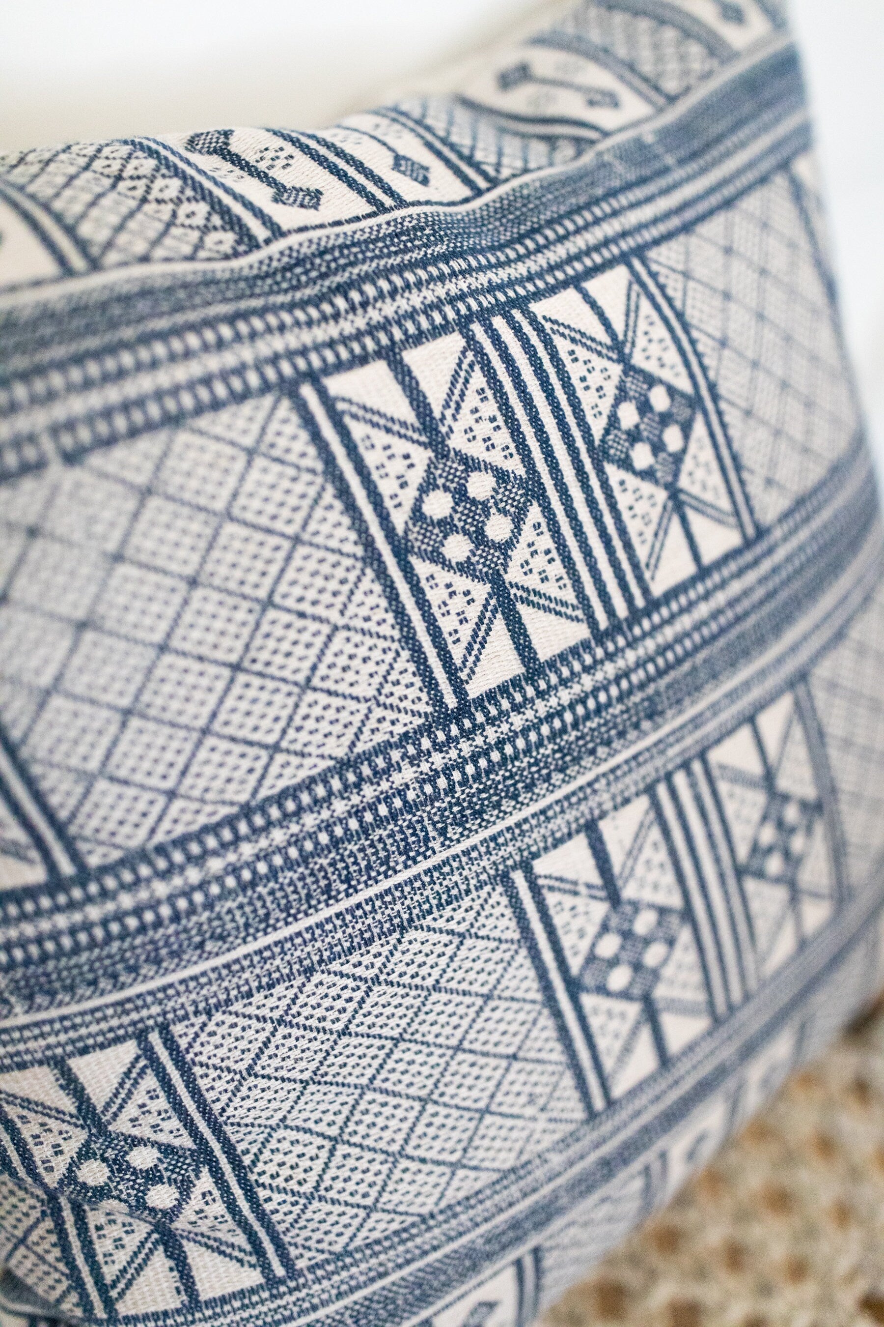 Designer Peter Dunham Indoor/Outdoor Woven Masai Throw Pillow in Indigo Blue - Perfect for Sofa, Bed & Patio Decor