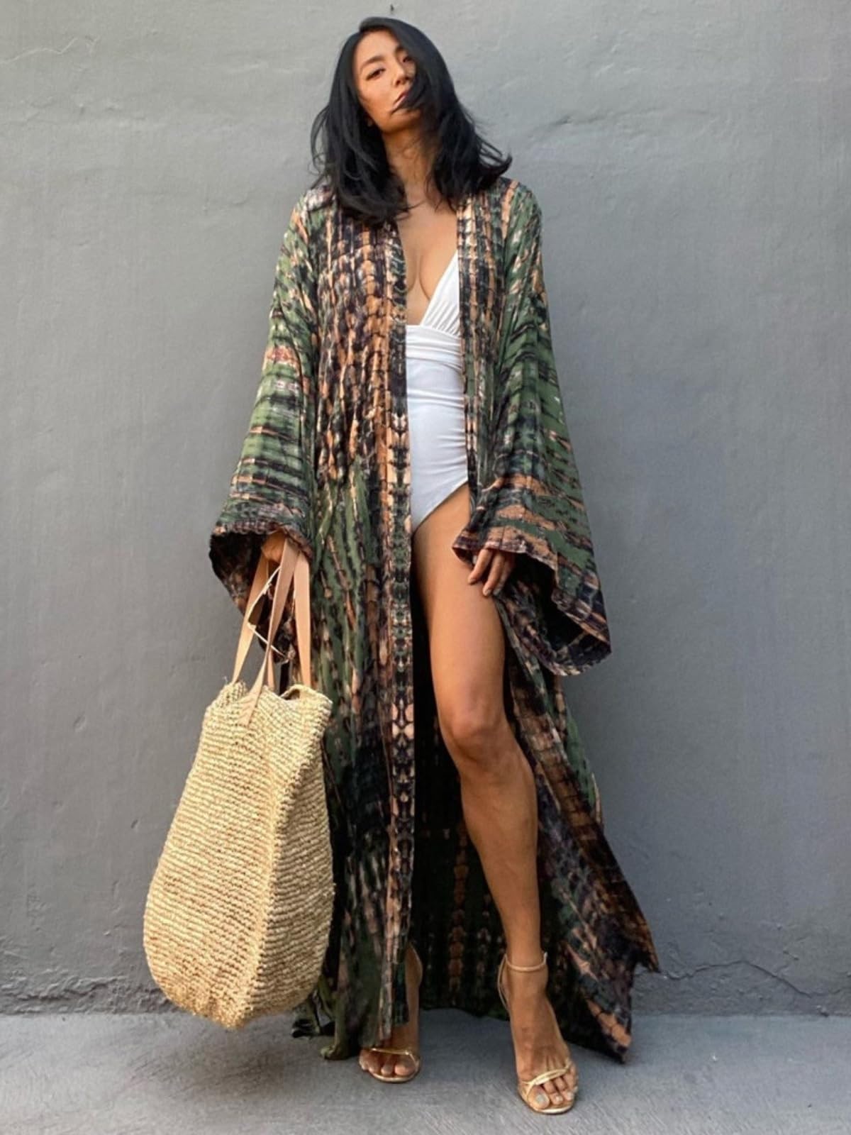 Tie Dye Open Front Long Beach Kimono Swimsuit Cover Up for Women - Lightweight Summer Beachwear, Poolside Lounge, Vacation Outfit, Boho Chic Fashion