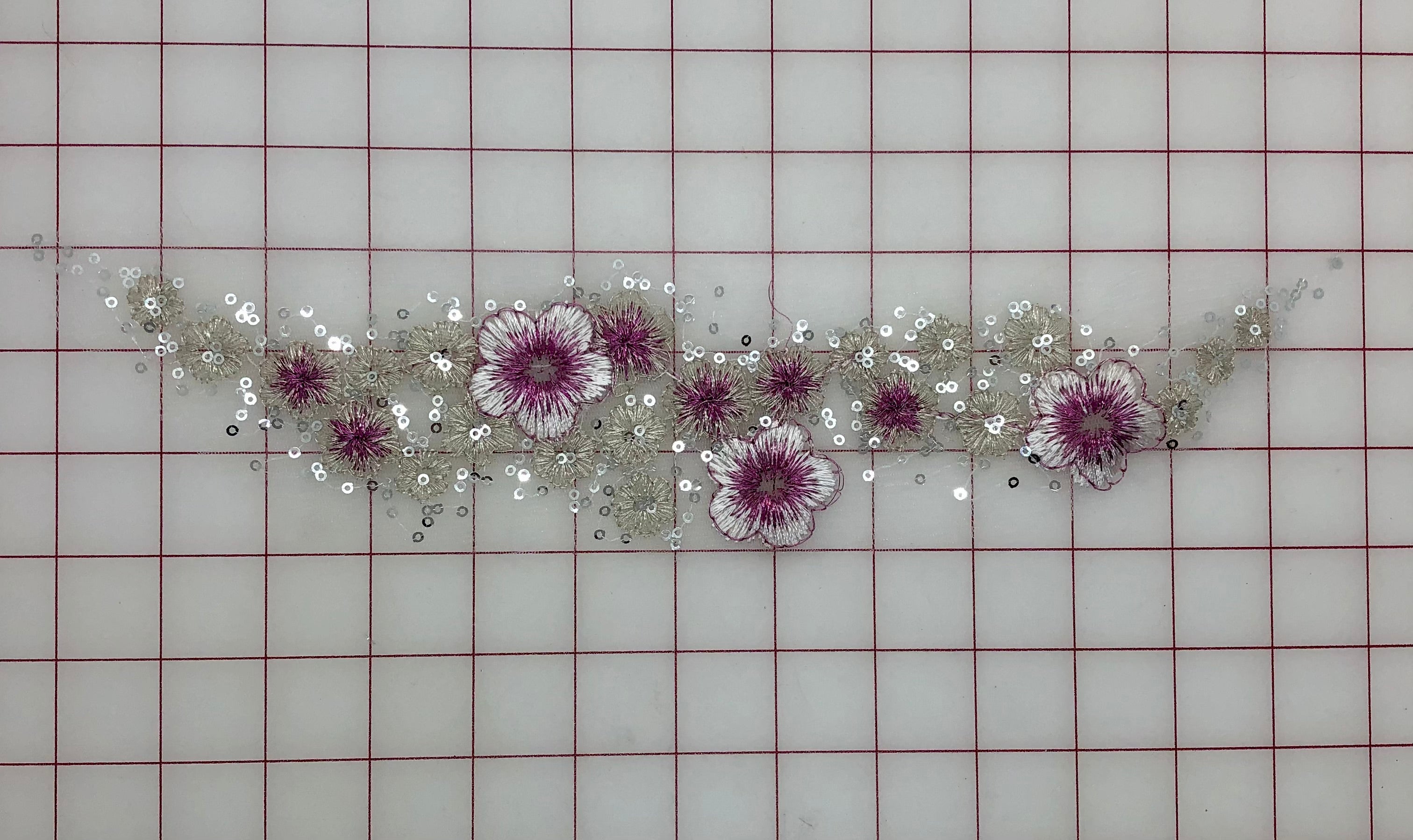 Applique Sequined Lace Flower Motif Rose and Silver - Elegant DIY Embellishment for Wedding Dresses, Home Decor & Craft Projects