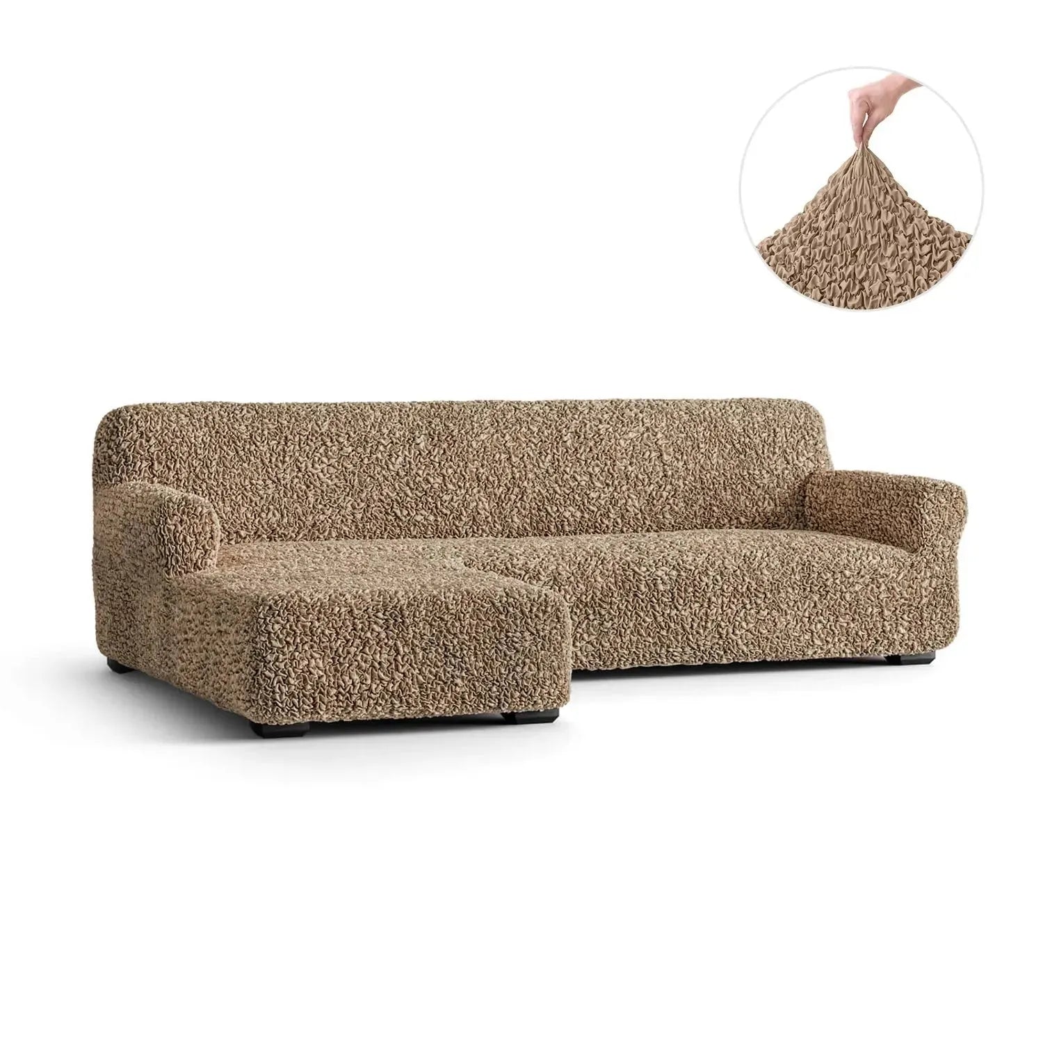 L-Shaped Sofa Slipcover with Left Chaise - Soft Fuco Cotton Fabric - Perfect for Sectional Couches in Living Room, Family Room & Home Theater