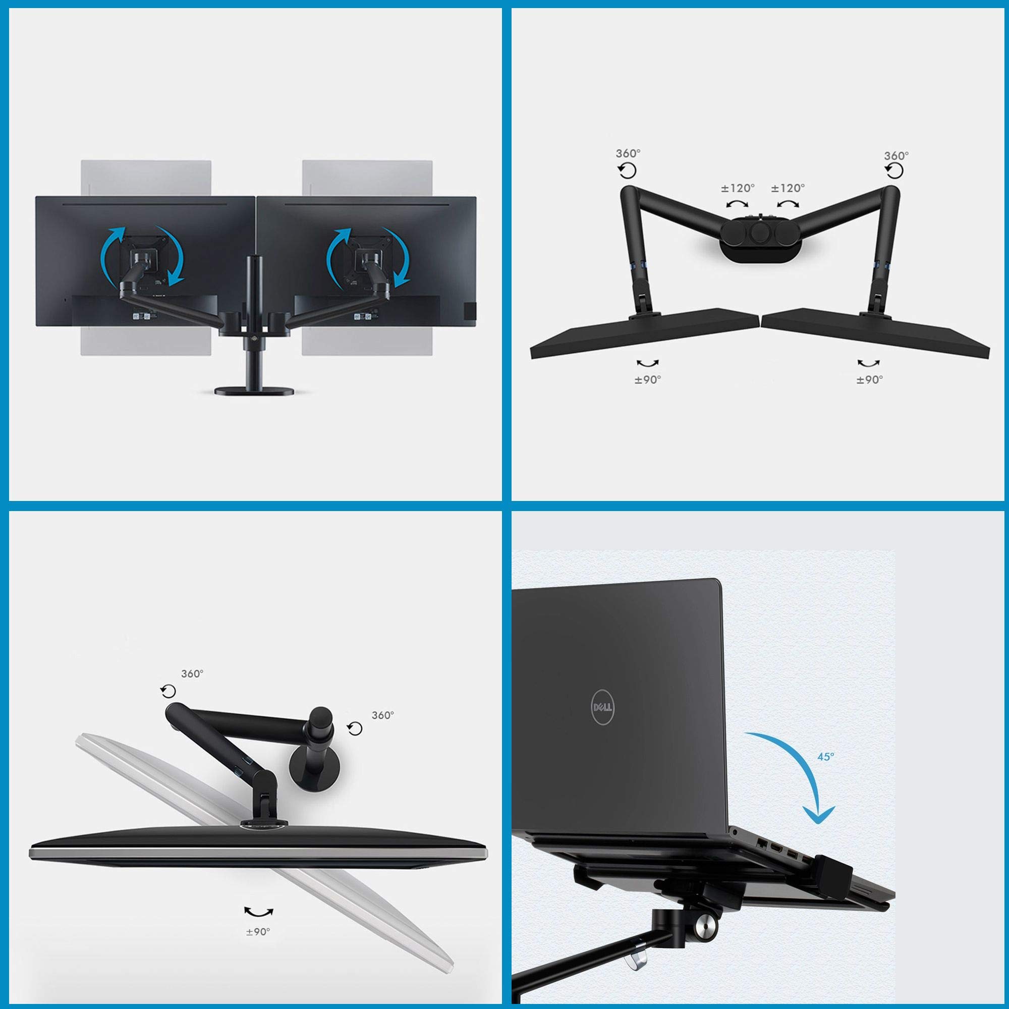 Adjustable 4-Arm Laptop & Monitor Stand - Height Adjustable Desk Mount for 10-17