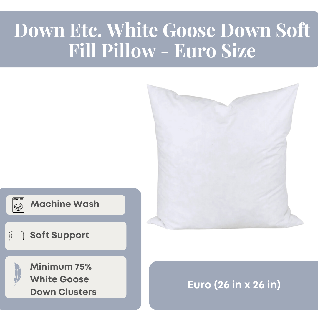 Premium White Goose Down Pillow - Euro Size, Hypoallergenic & Ultra Soft for Side, Back & Stomach Sleepers - Perfect for Bedroom, Hotel & Travel Use