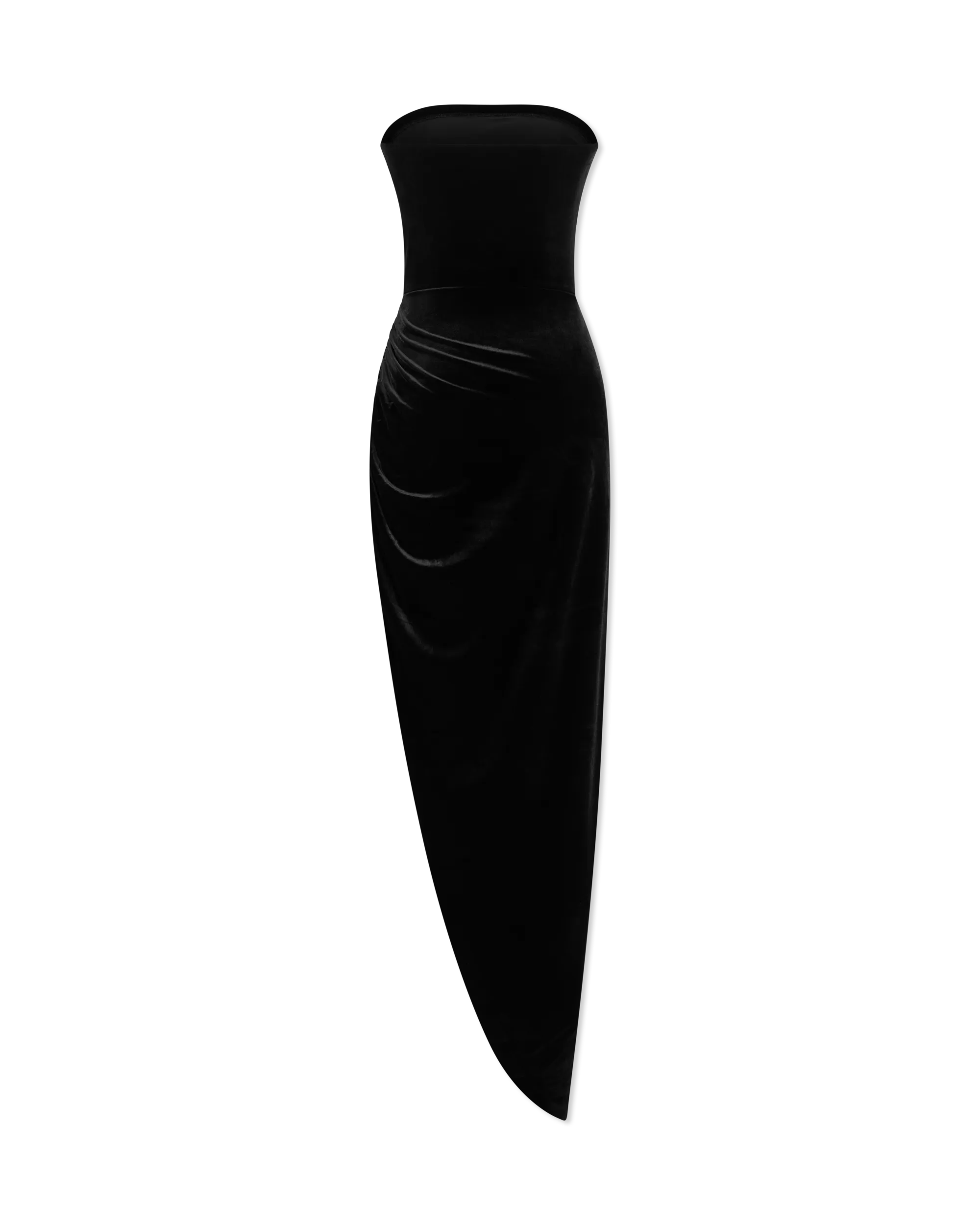 Norma Kamali Velvet Strapless Side Drape Gown - Elegant Formal Evening Dress for Weddings, Galas & Red Carpet Events