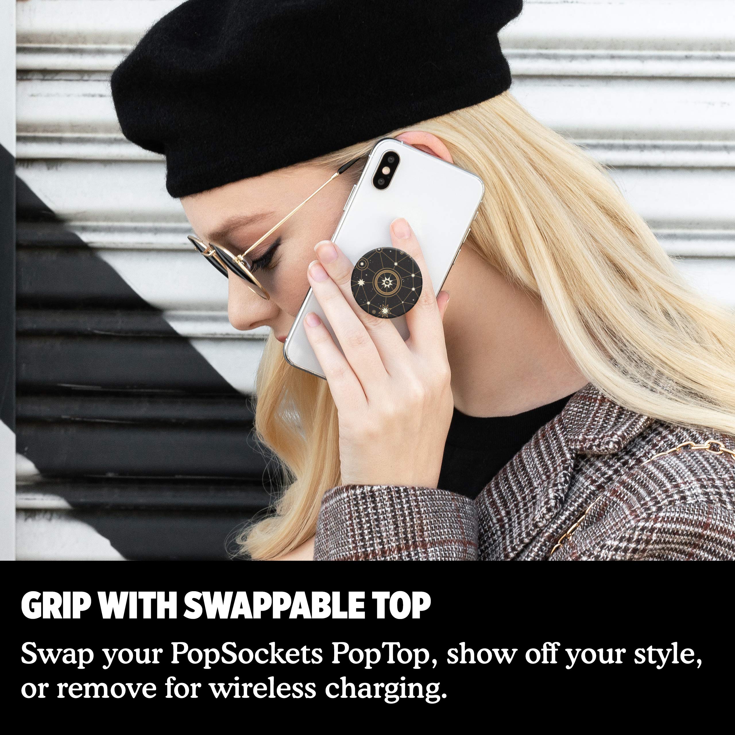 PopSockets PopGrip: Expandable Phone Grip & Stand with Interchangeable Top - Star Chart Design for Secure Phone Holding, Perfect for Selfies, Video Calls & Hands-Free Viewing