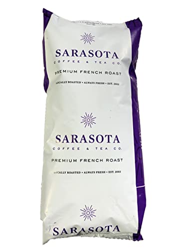 Premium SARASOTA COFFEE & TEA CO French Roast Ground Coffee - 100% Arabica, Dark Medium Roast, 12oz Bag | Rich & Bold Flavor for Morning Brew, Office Coffee Break & After-Dinner Enjoyment