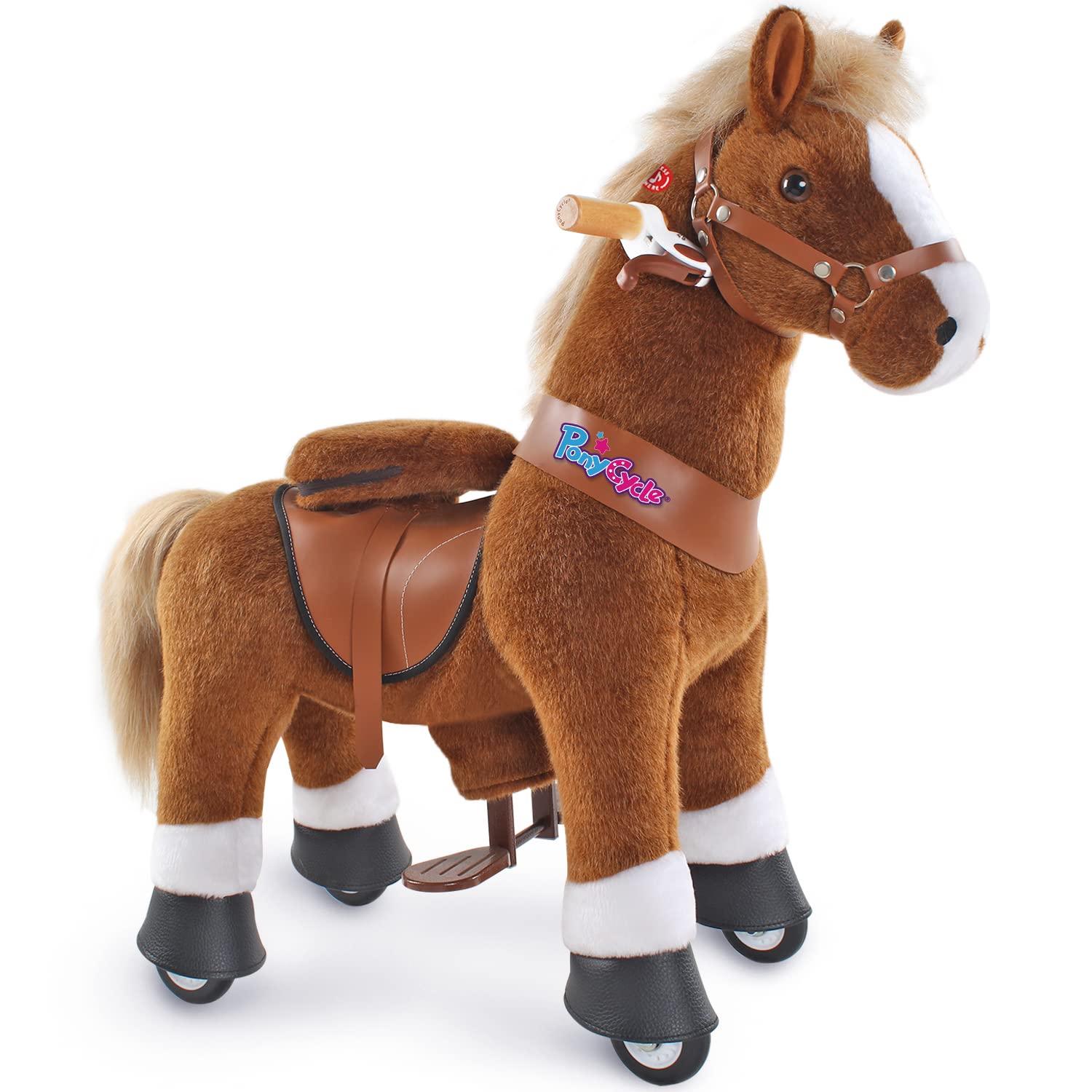 PonyCycle Classic Ride-On Plush Horse Toy for Kids Ages 3-5 - Brown Walking Animal Toy (Size 3, Model Ux324) | Fun Pretend Play & Outdoor Activity Toy for Toddlers
