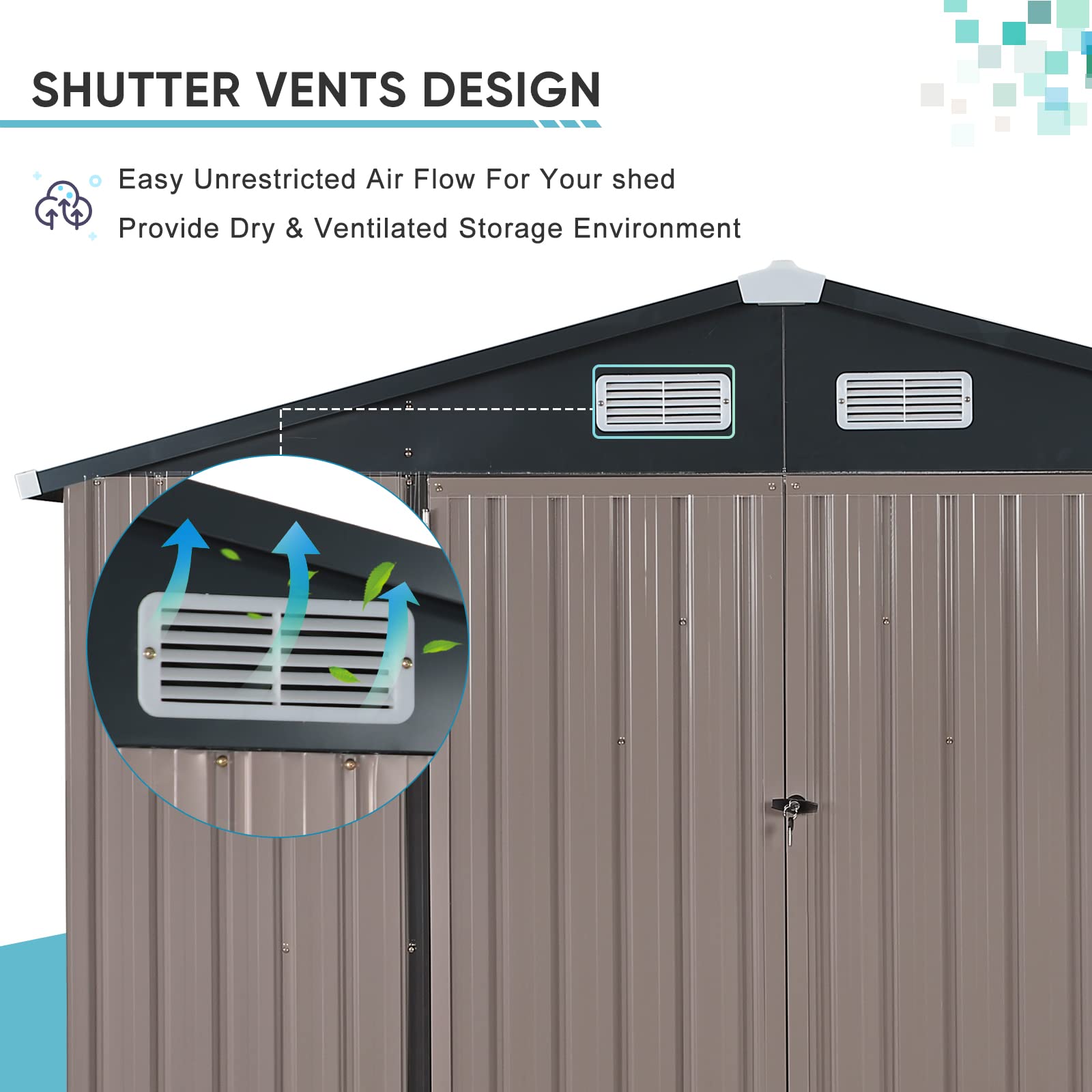 Verano Garden 8'x6' Galvanized Steel Outdoor Storage Shed - Double Lockable Doors for Bike, Lawn & Patio Storage | Weather-Resistant Metal Garden Shed (96.65