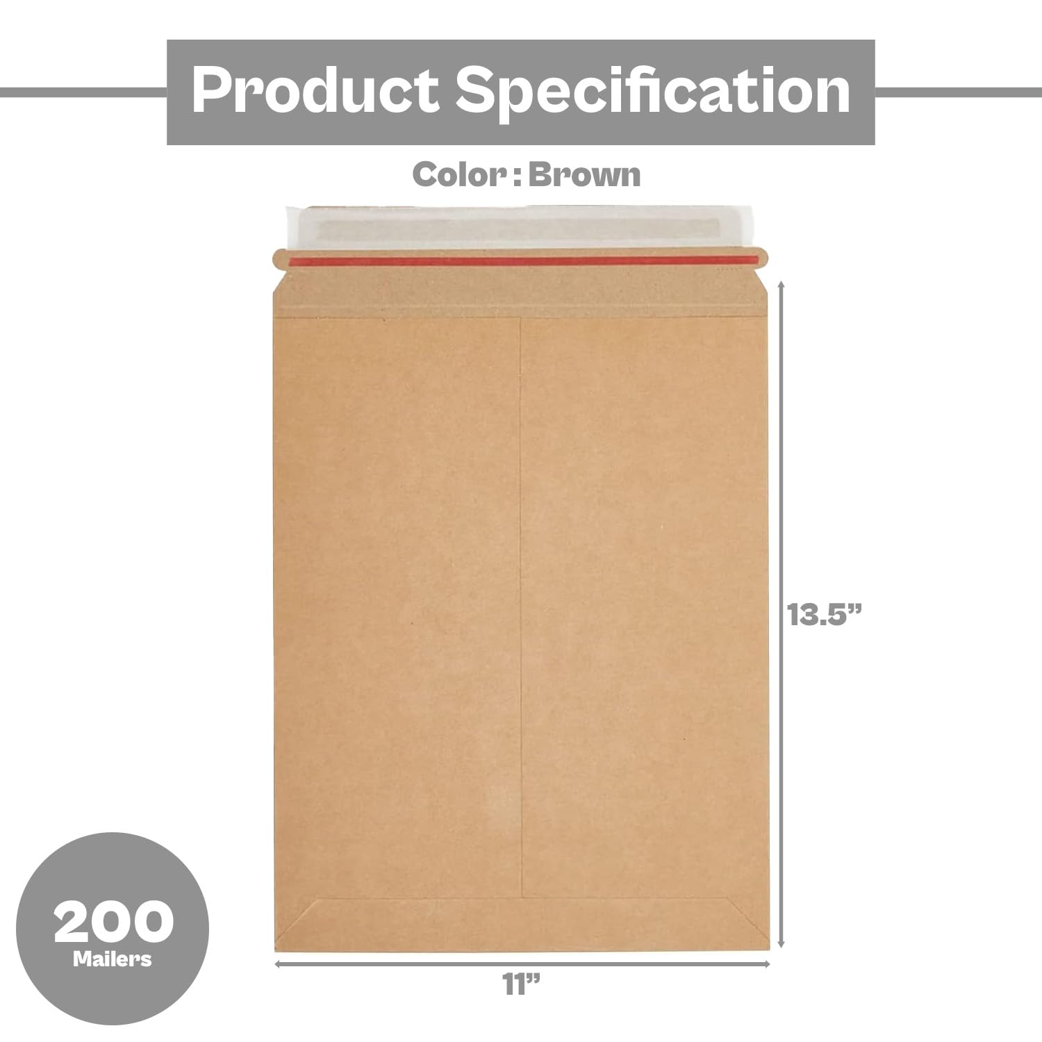 PSBM 11x13.5 Inch Rigid Mailers - 200 Pack Kraft Brown Cardboard Shipping Envelopes for Photos, Documents & Small Packages | Self Seal | Perfect for Ecommerce, Office Mailing & Photo Storage