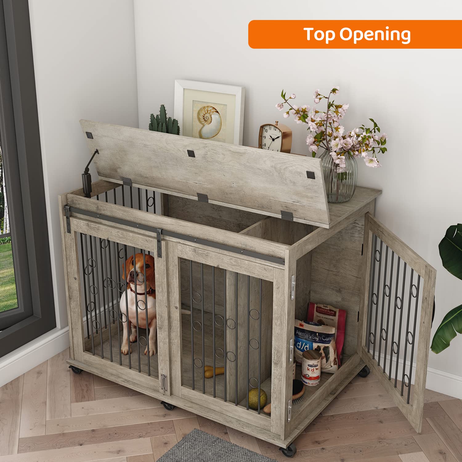 Large Wooden Dog Crate Furniture - 43.7