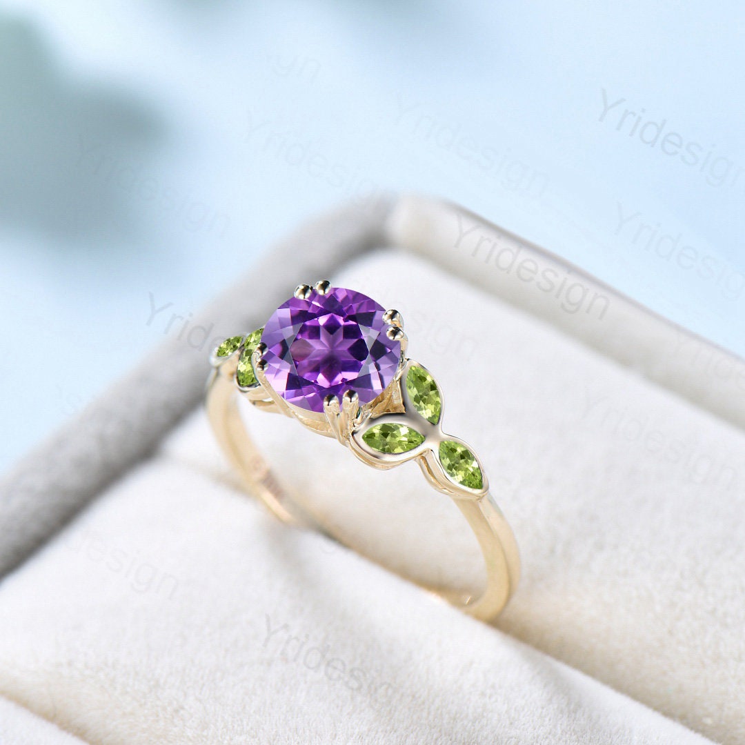 1 CT Dainty Purple Amethyst Engagement Ring for Women - Art Deco Bezel Set February Birthstone, Marquise Peridot Wedding Ring - Perfect Gift for Valentine's Day, Anniversary & Special Occasions