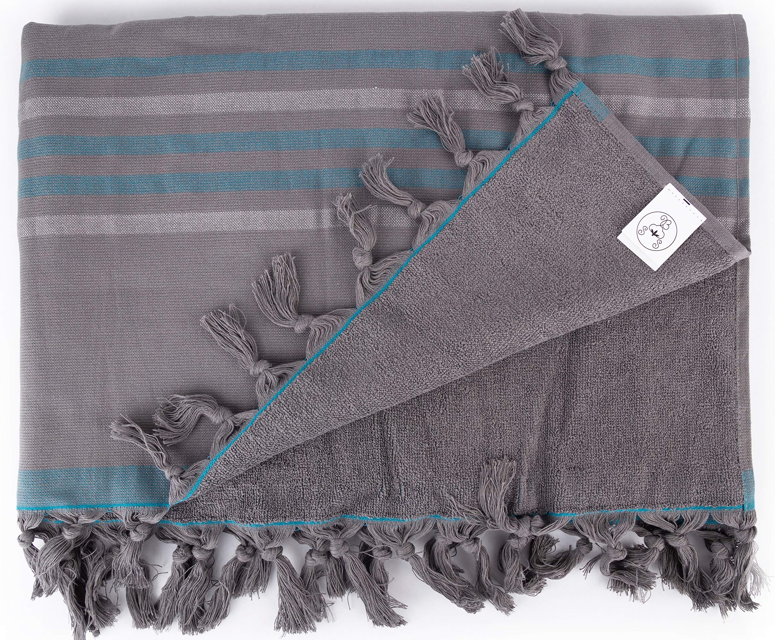 Bersuse 100% Cotton Turkish Peshtemal Towel Set of 3 - Lightweight, Quick-Dry, Absorbent Bath & Beach Towels 35x67 Inches, Anthracite - Perfect for Travel, Spa, Yoga & Poolside Use