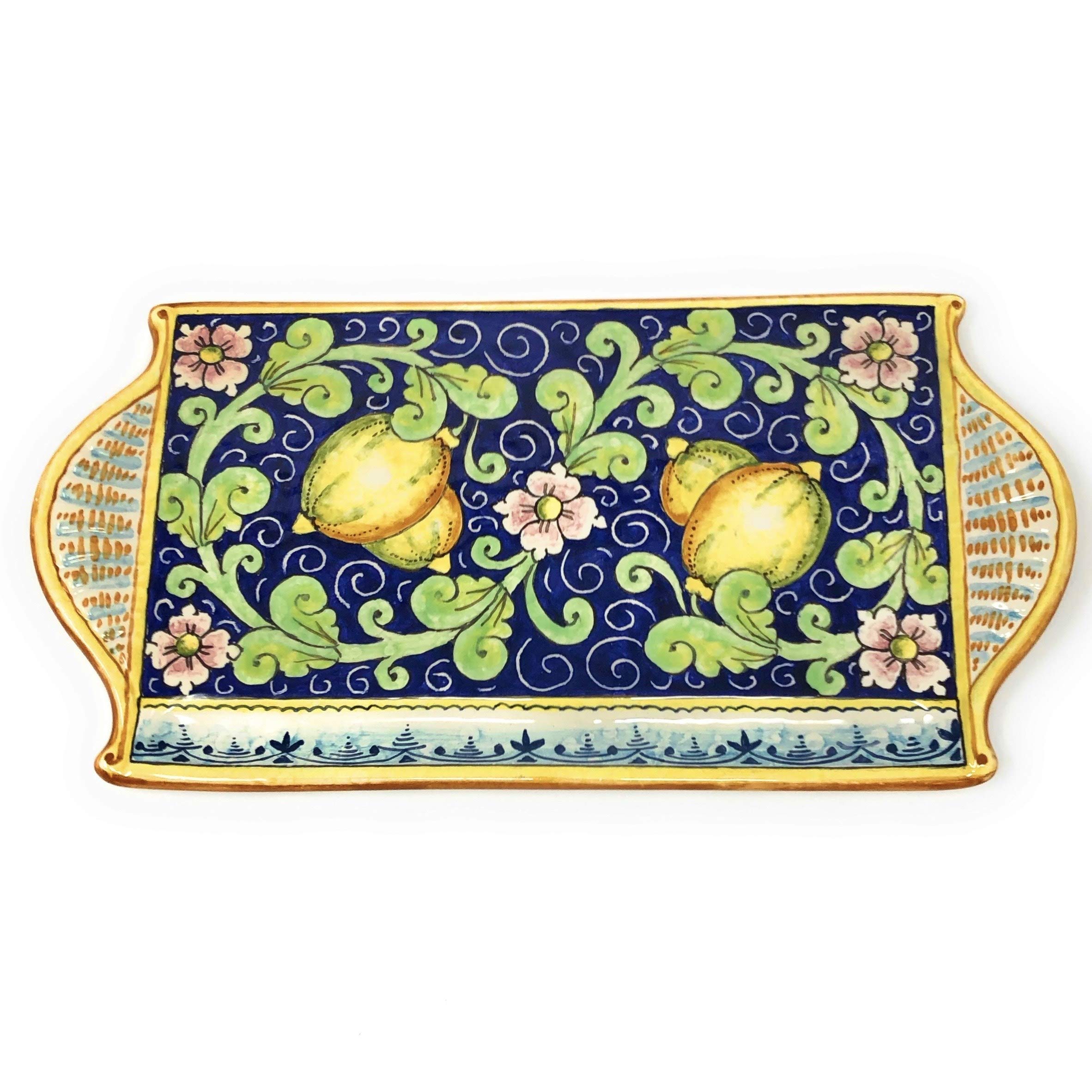 Italian Ceramic Cheese Tray - Hand Painted Tuscan Appetizer Plate with Lemon Design | Decorative Centerpiece for Cheese, Charcuterie & Entertaining | Made in Italy | CERAMICHE D'ARTE PARRINI