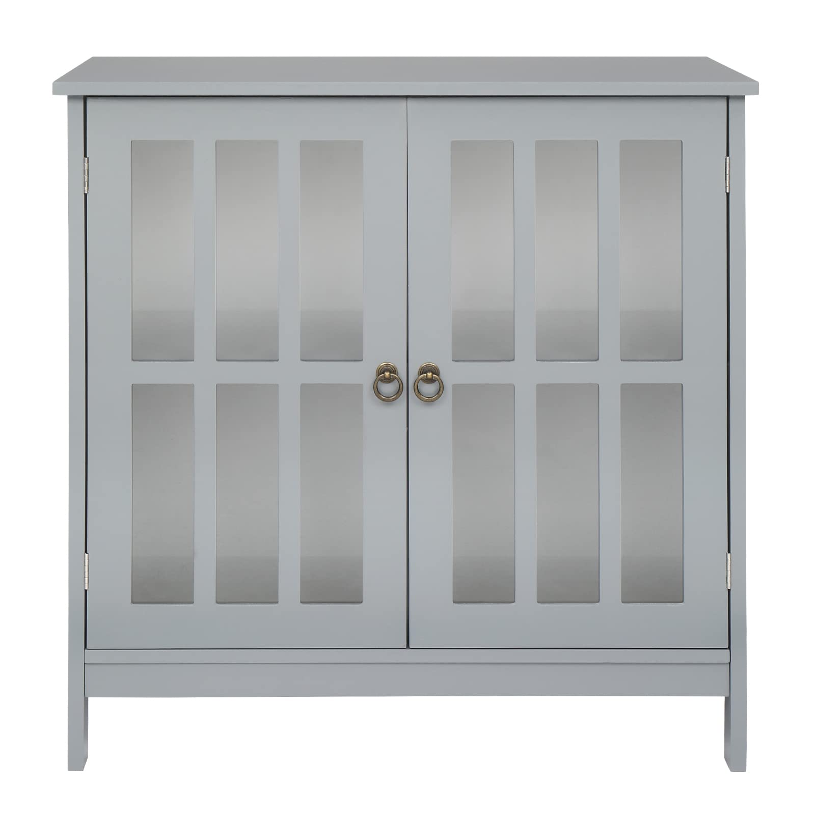 Modern Gray Double Glass Door Sideboard Buffet Cabinet - Industrial Style Wooden Dining Storage with Inner Compartment | Perfect for Kitchen, Dining Room & Bar Area Organization