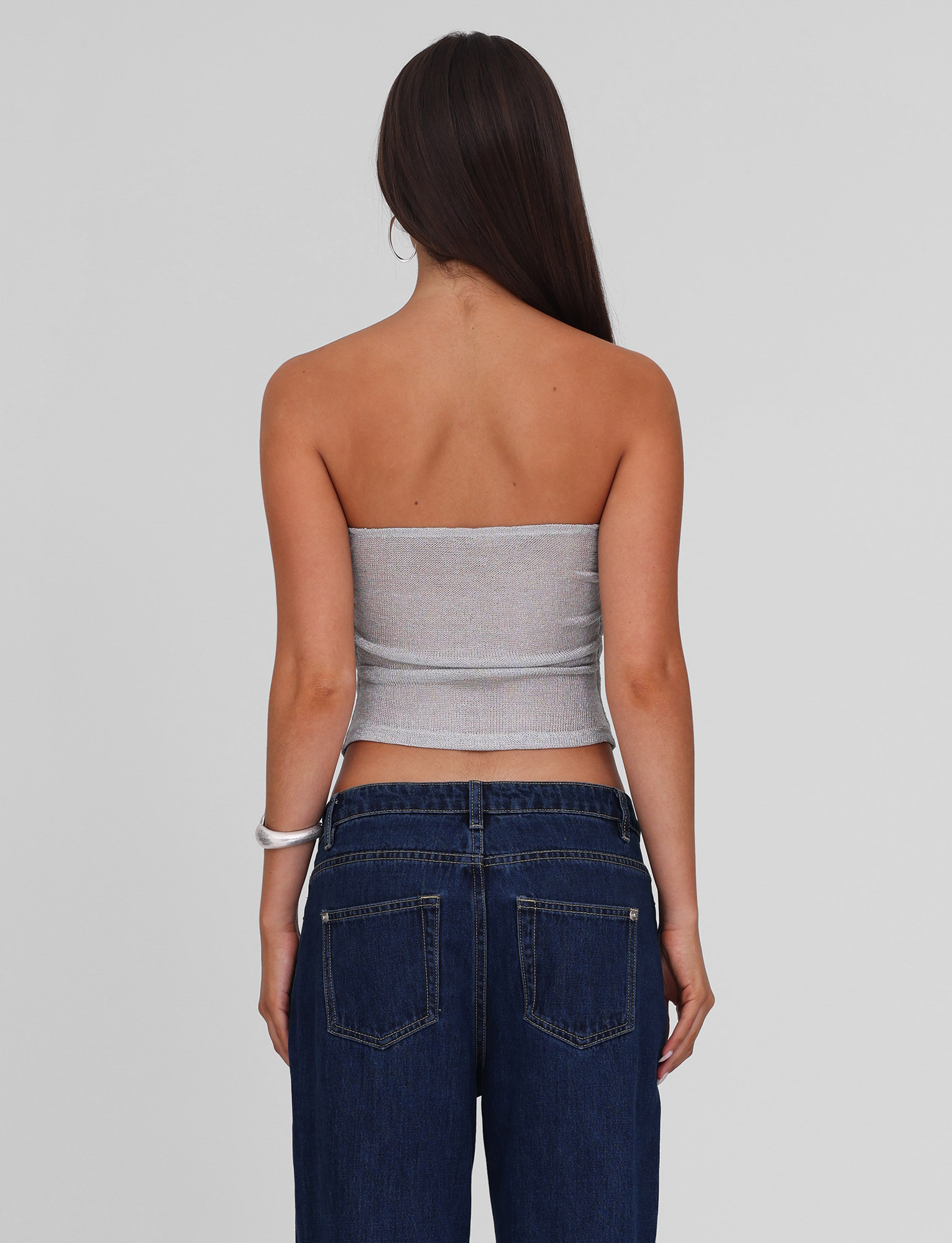 Harriett Tube Top Silver - Women's Fashion Stretch Sleeveless Shirt for Casual Wear, Night Out, and Summer Outfits