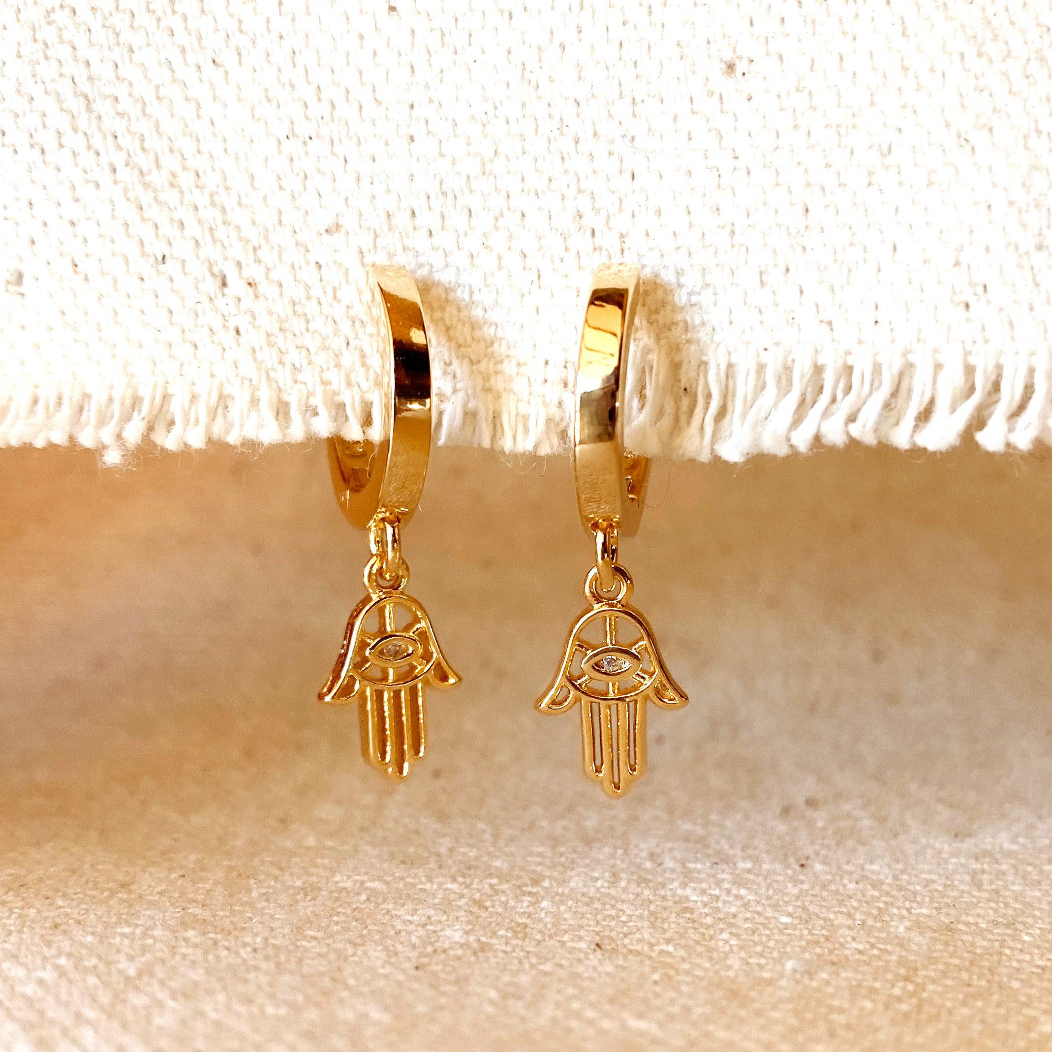 18K Gold Filled Hamsa Charm Hoop Earrings for Women - Elegant Dangle Jewelry for Everyday Wear, Gift Giving & Spiritual Protection
