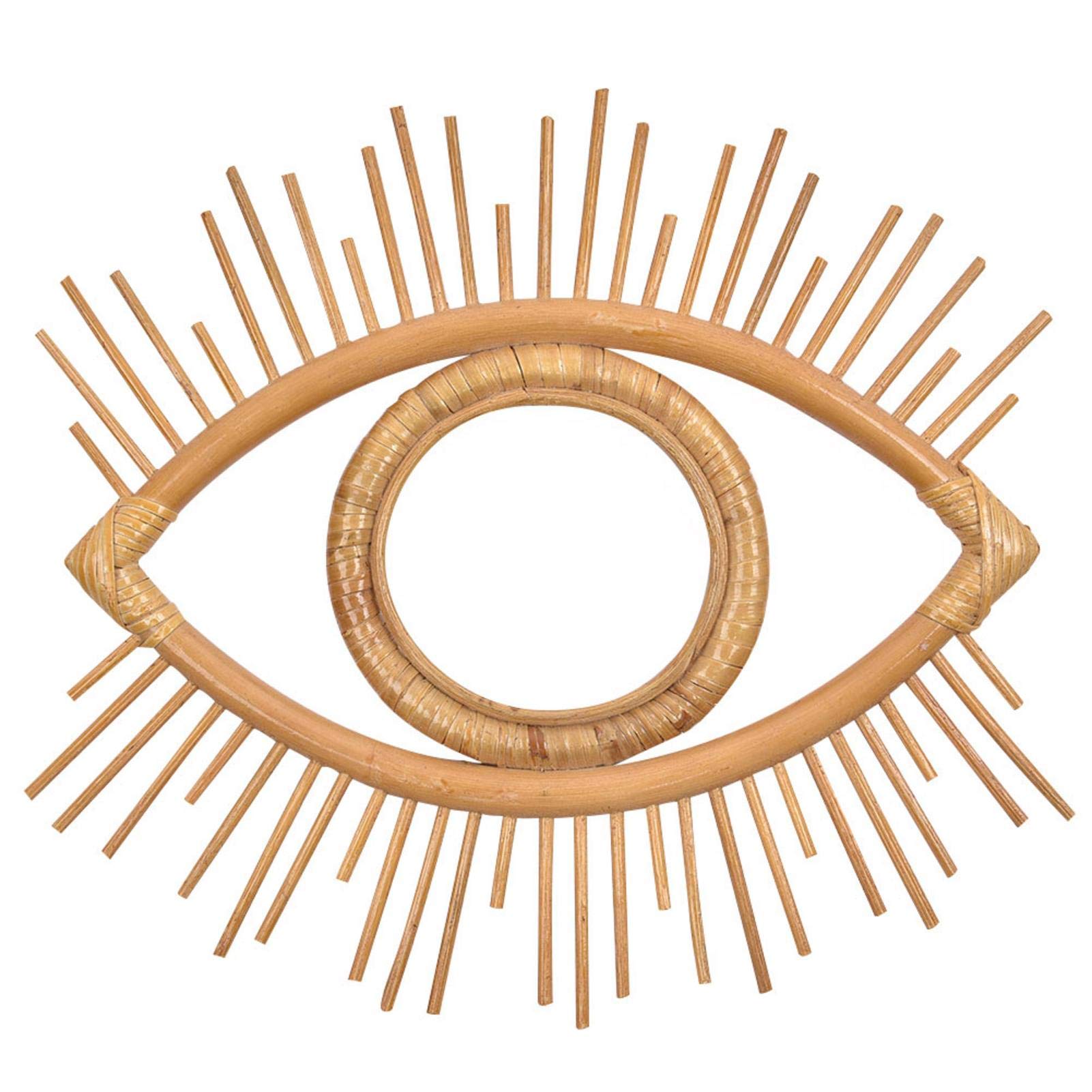 Boho Rattan Mirror Frame - Vintage Geometric Eye Hanging Wall Mirror, Wicker Wall Art Decor for Living Room, Bedroom & Boho Home Decor