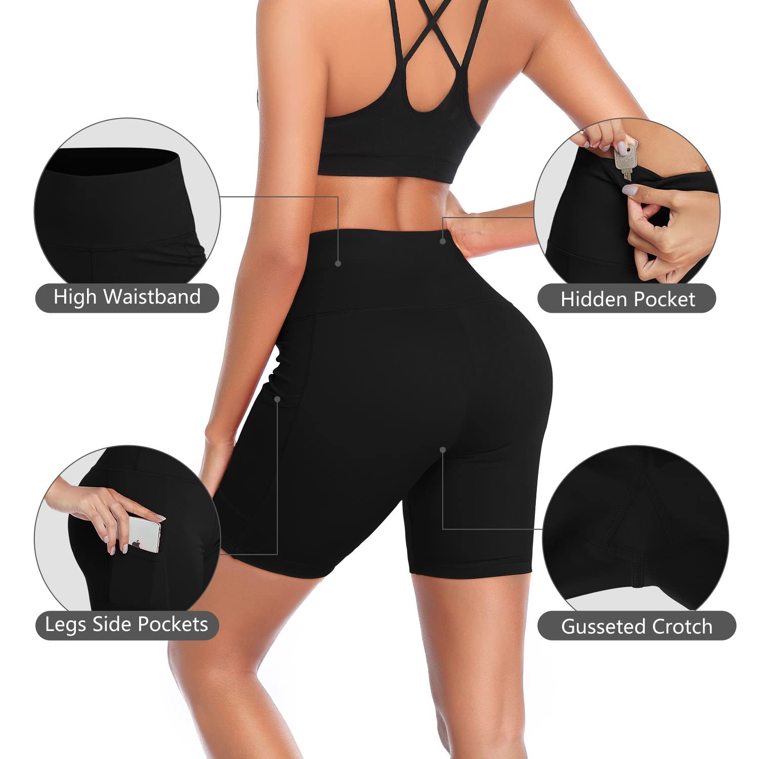DAYOUNG Women's High Waist Yoga Shorts - Tummy Control Workout Biker Running Athletic Compression Shorts with Pockets - Perfect for Yoga, Gym, Running & Casual Wear