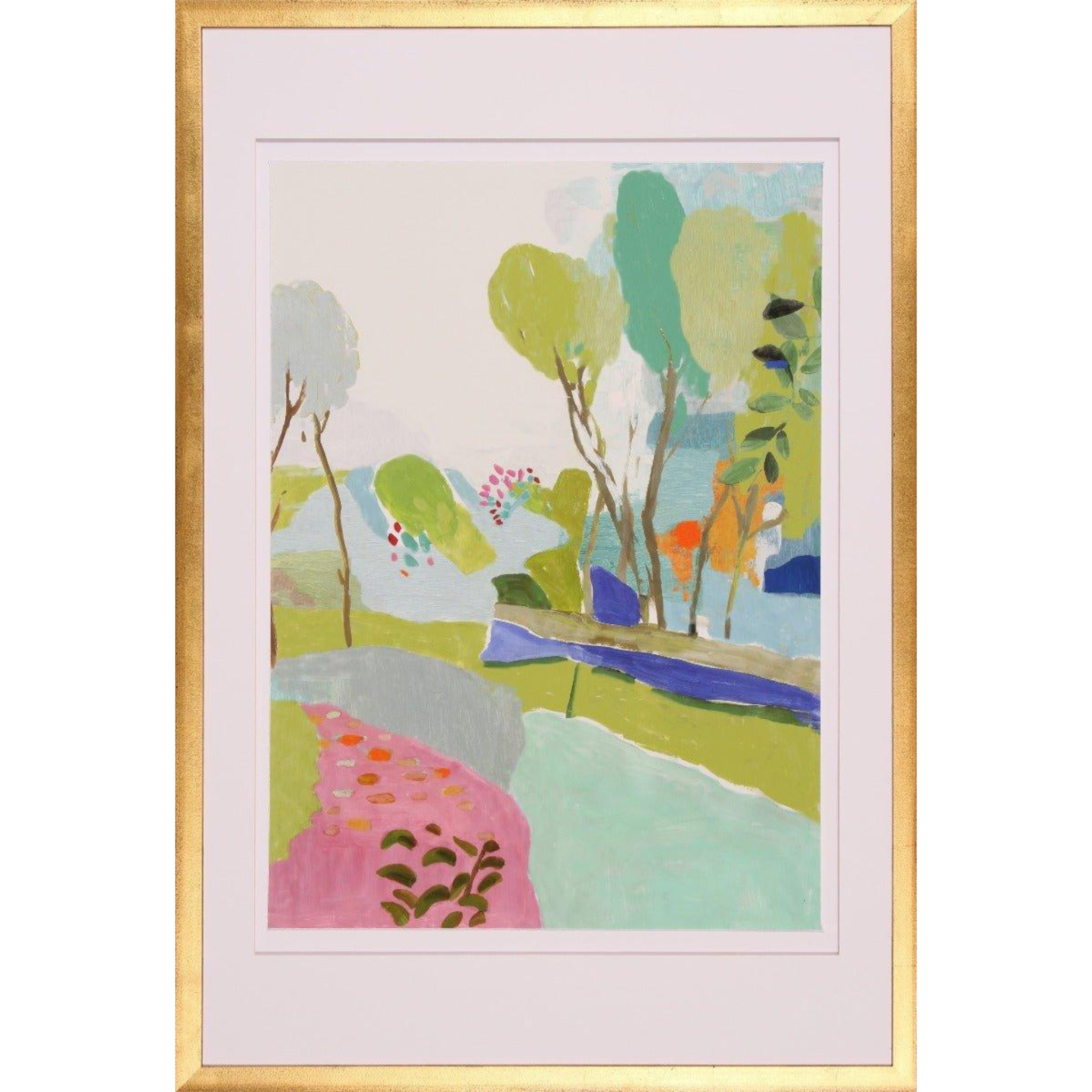April Adventures Park View Abstract Giclee Wall Art Print in Gold Frame - Modern Home Decor for Living Room, Bedroom & Office